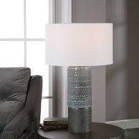 Aqua and Aged Gray Concrete Look Table Lamp - Prova