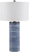 White and Indigo Blue Striped Glaze Ceramic Table Lamp