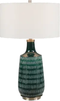 Deep Teal Glazed Table Lamp with Brushed Nickel Accents