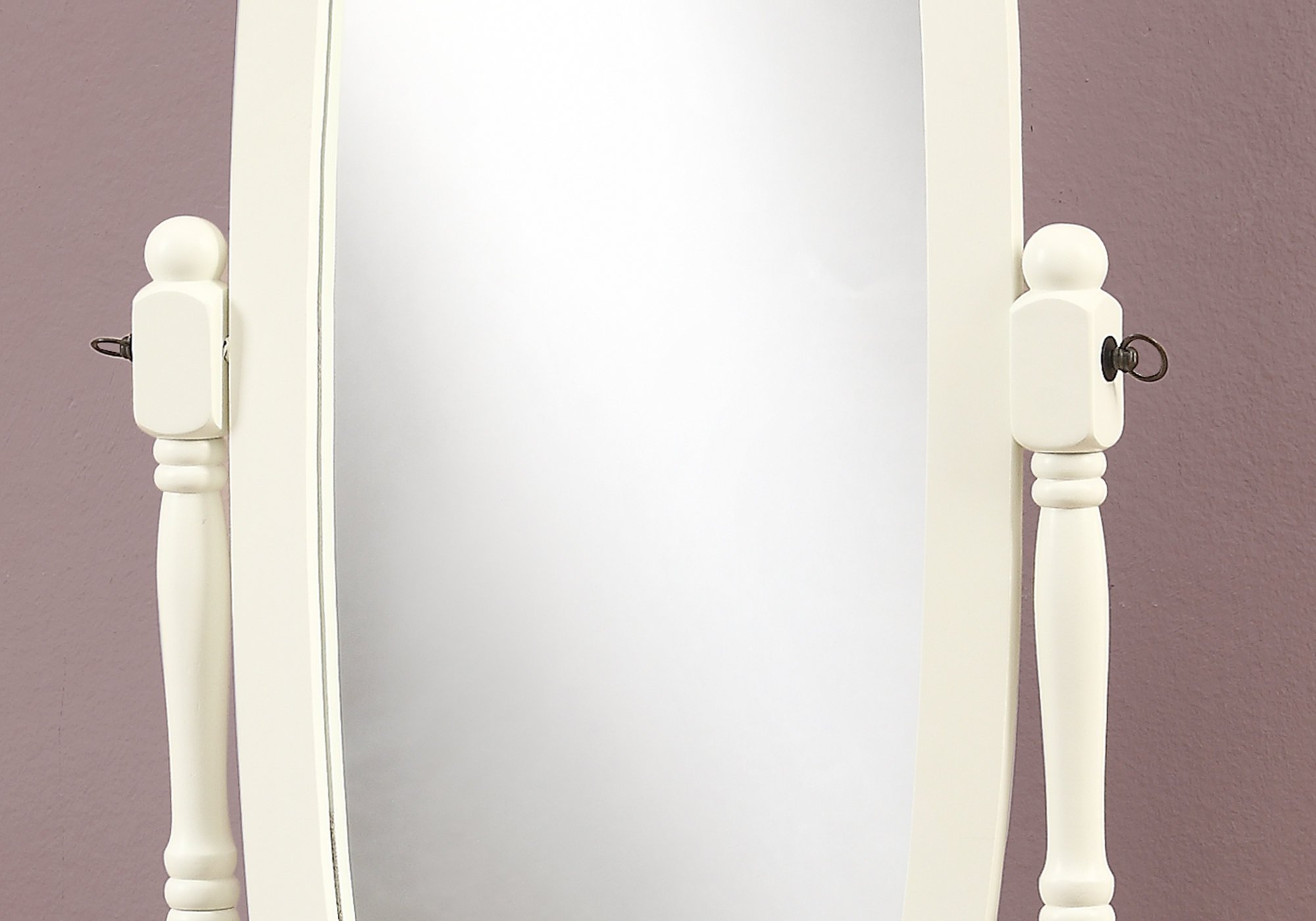 Traditional Antique White Wood Framed Oval Cheval Mirror-2