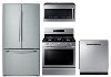 KIT Samsung 4 Piece Gas Kitchen Appliance Package with French Door Refrigerator - Stainless Steel