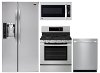 KIT LG 4 Piece Gas Kitchen Appliance Package with Side by Side Refrigerator - Stainless Steel