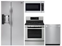 KIT LG 4 Piece Gas Kitchen Appliance Package with Side by Side Refrigerator - Stainless Steel