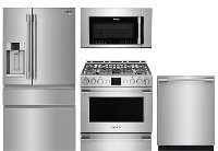 KIT Frigidaire Professional Gas Kitchen Appliance Package with 4 Door French Door Refrigerator - 4 Piece, Smudge Resistant Stainless Steel