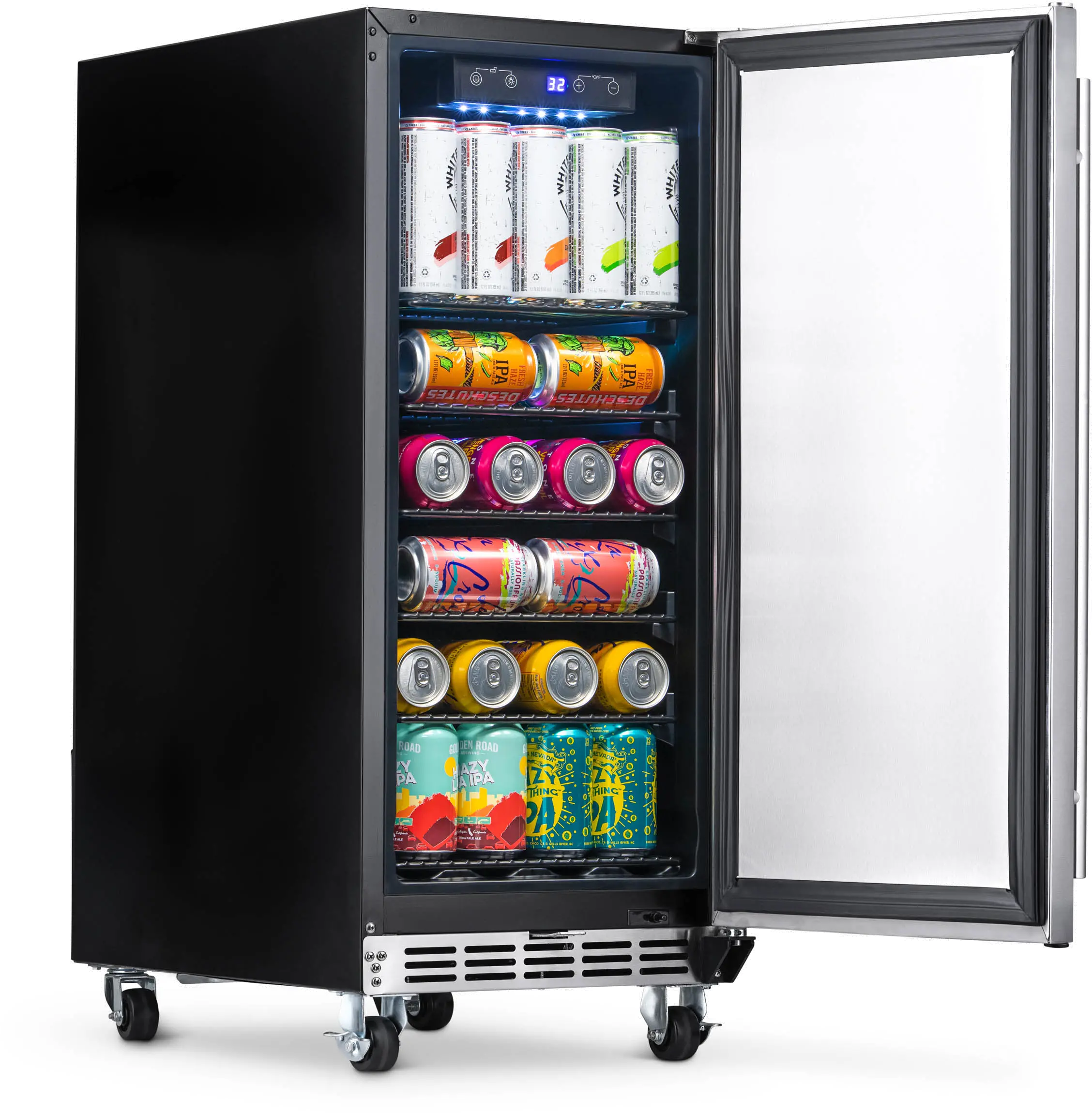 NOF090SS00 NewAir 15 Inch Built In Beverage Mini Refrigerator - 96 Cans, Weatherproof Stainless Steel-3