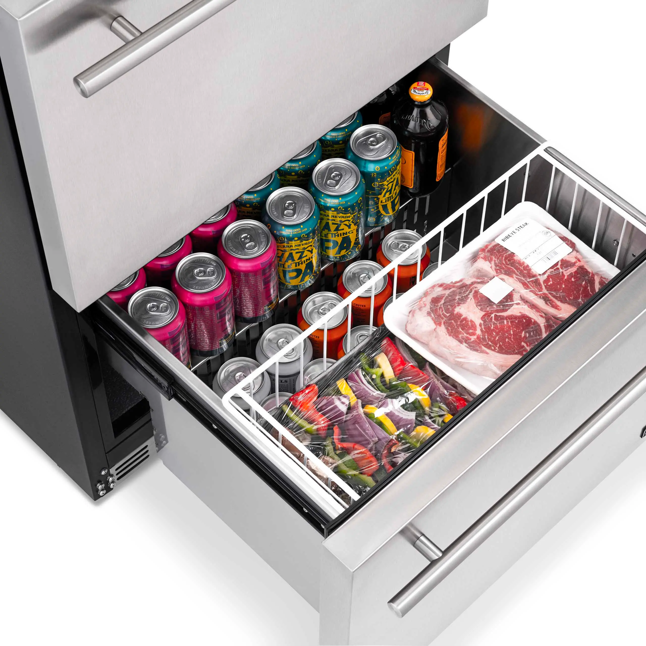 NOF100SS00 NewAir Two Drawer Indoor Outdoor Mini Fridge - 20 Bottles + 80 Cans, Stainless Steel-4