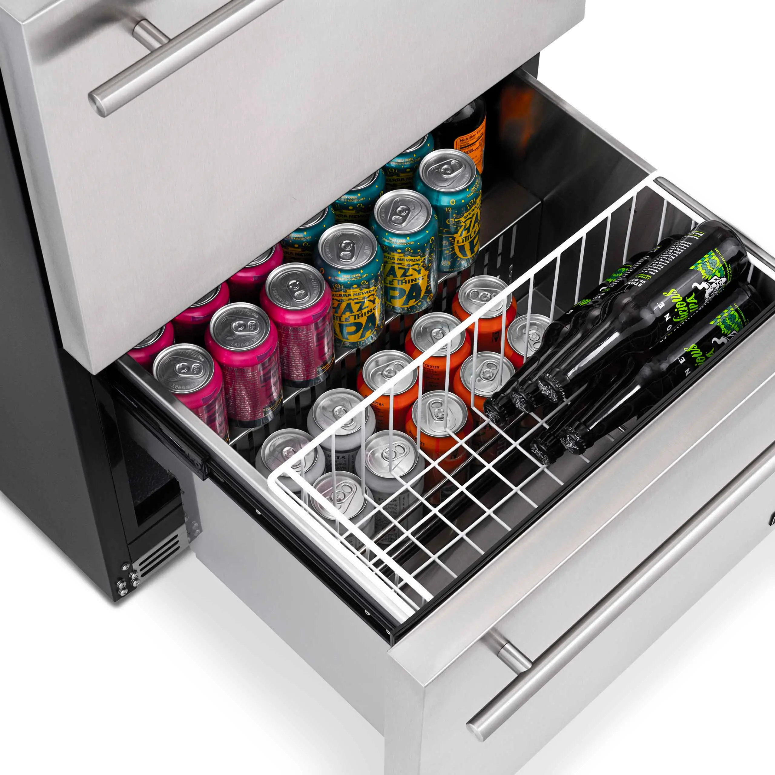 NOF100SS00 NewAir Two Drawer Indoor Outdoor Mini Fridge - 20 Bottles + 80 Cans, Stainless Steel-7