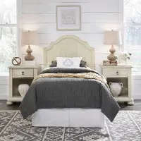 Antiqued White Twin Headboard with 2 Nightstands - Provence