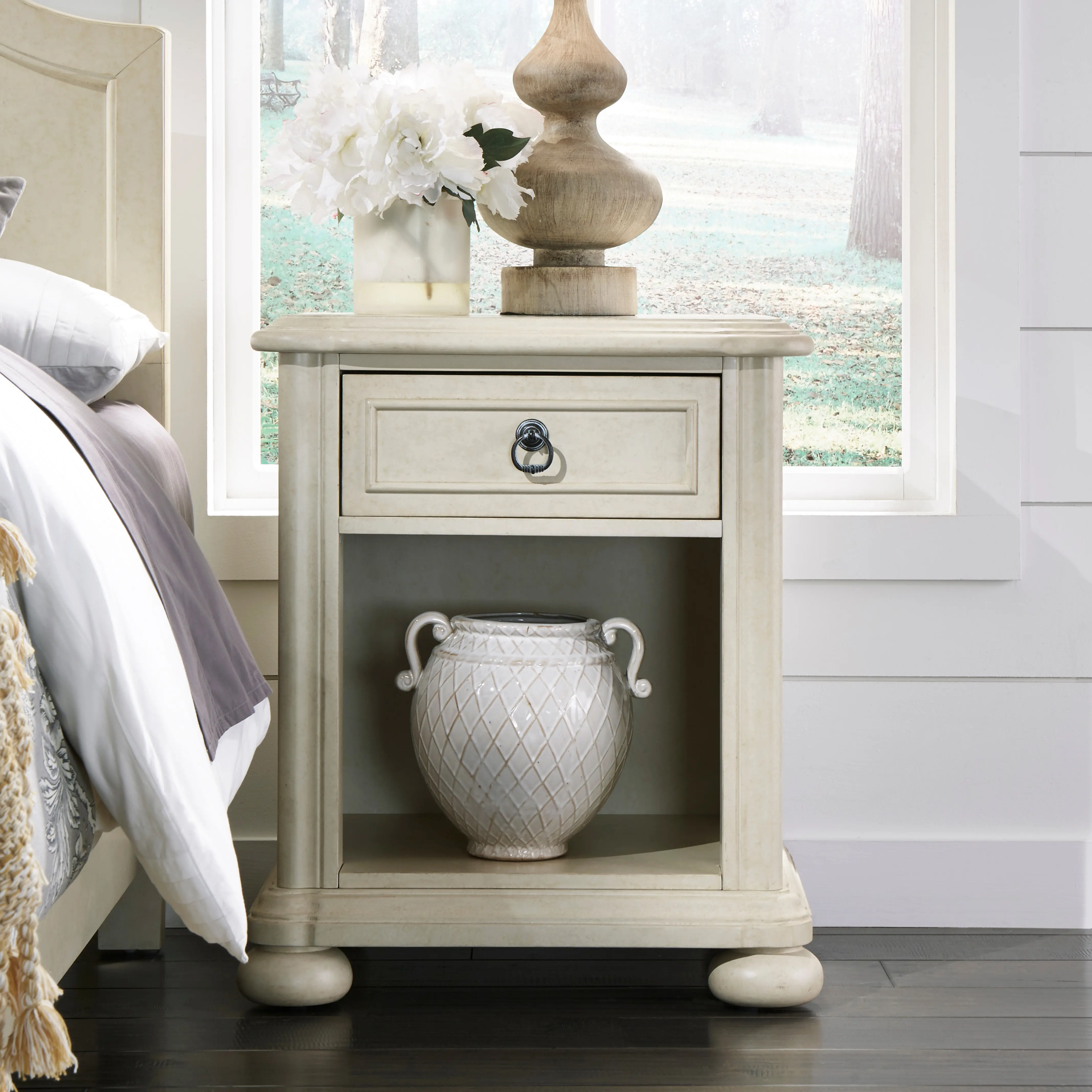 Farmhouse Antiqued White Nightstand - Provence-1