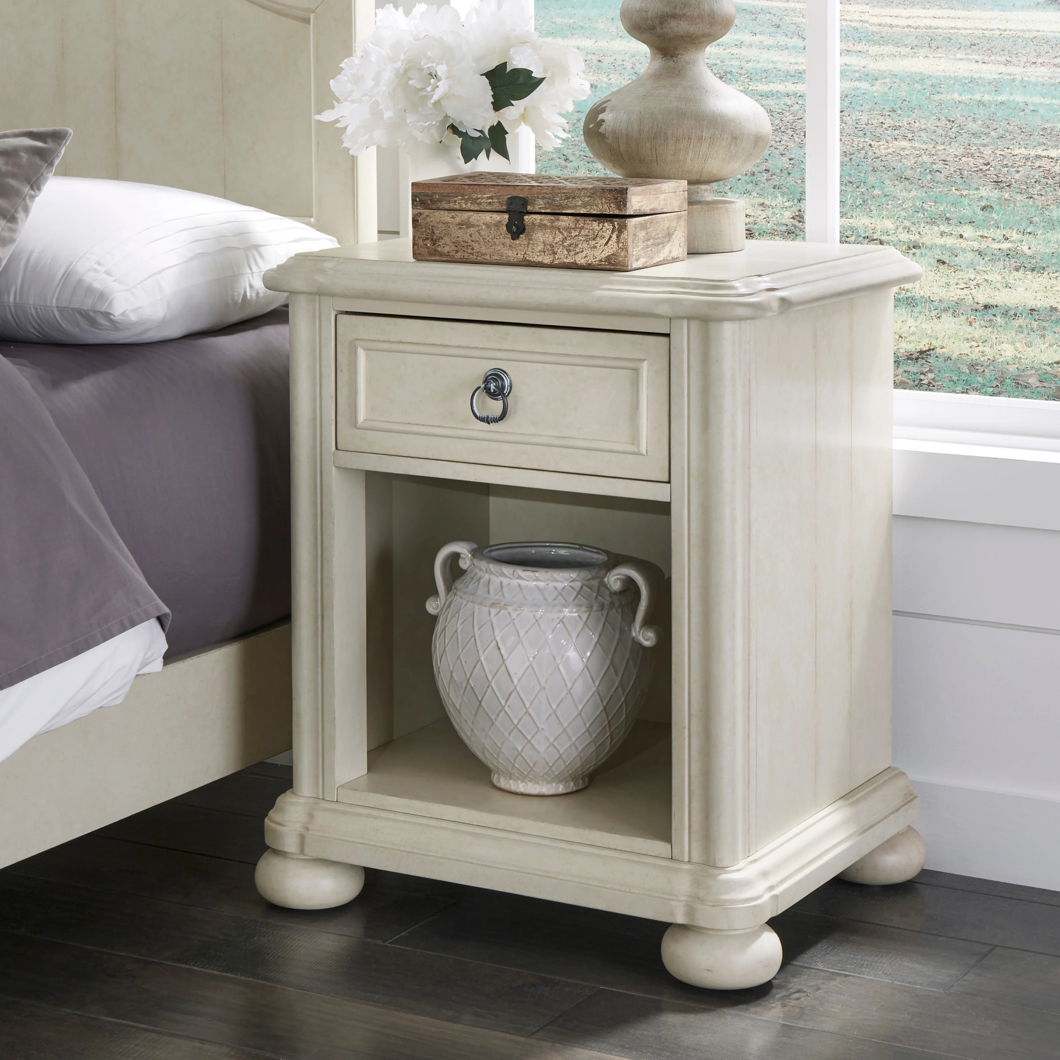 Farmhouse Antiqued White Nightstand - Provence-2