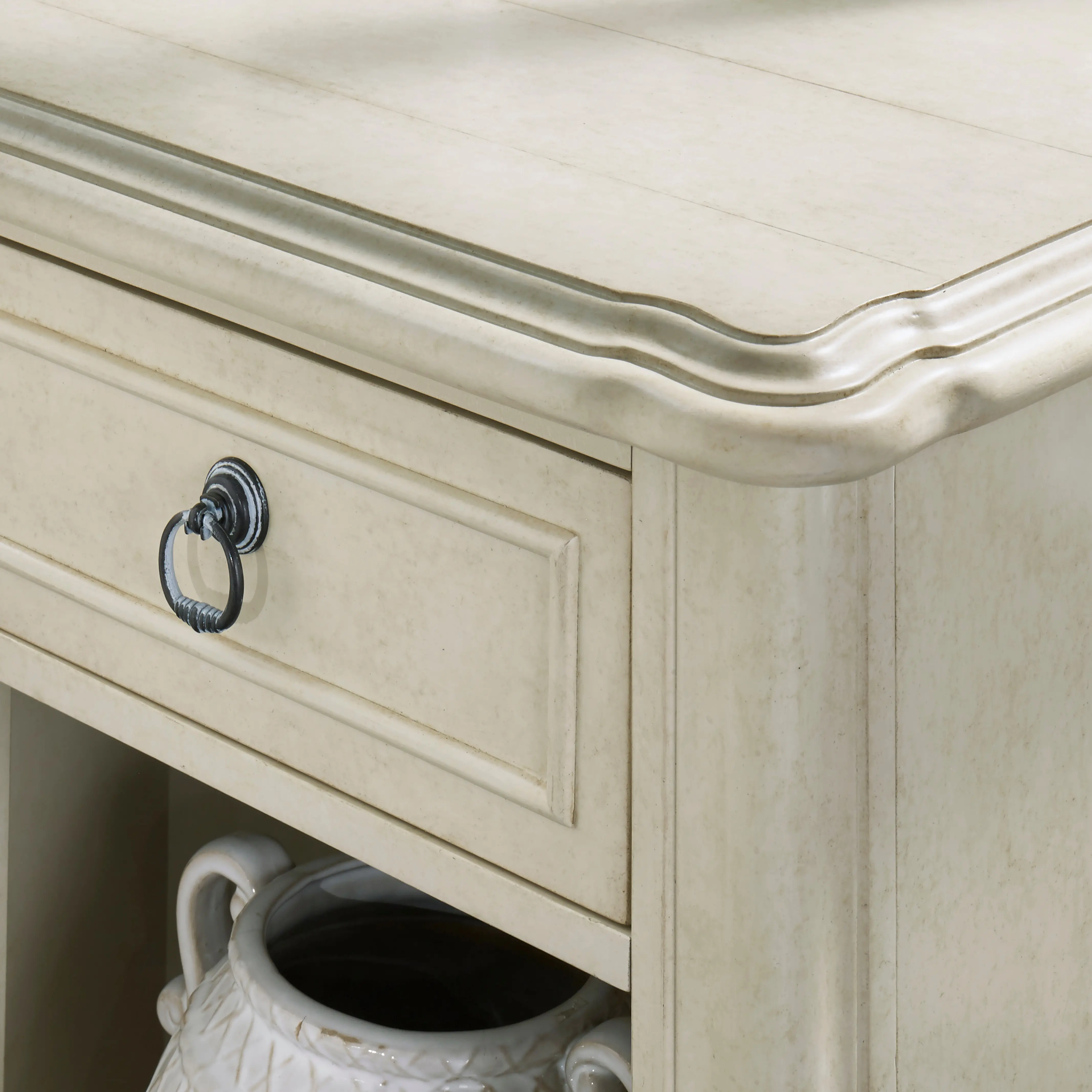 Farmhouse Antiqued White Nightstand - Provence-7