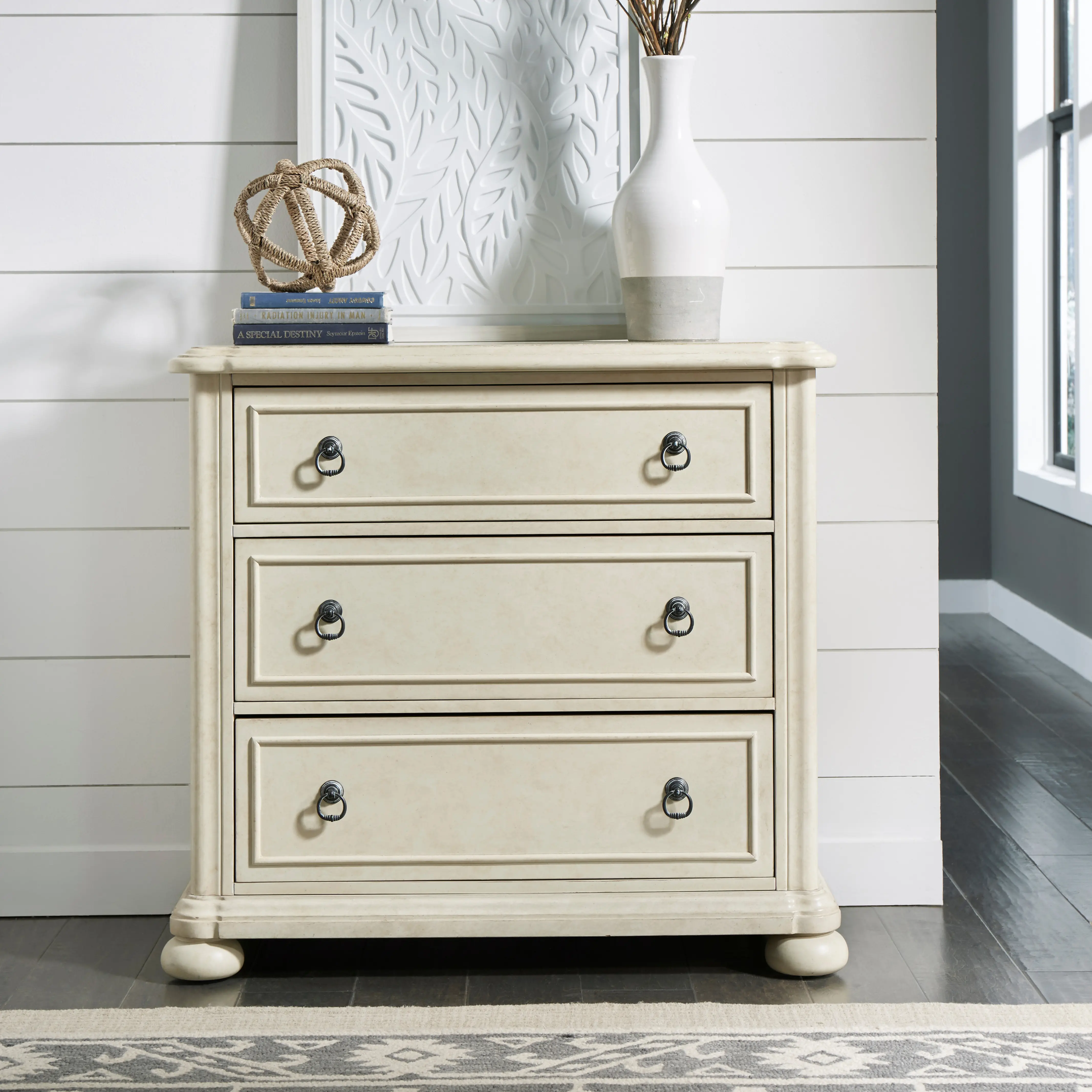 Farmhouse Antiqued White 3 Drawer Chest - Provence-1
