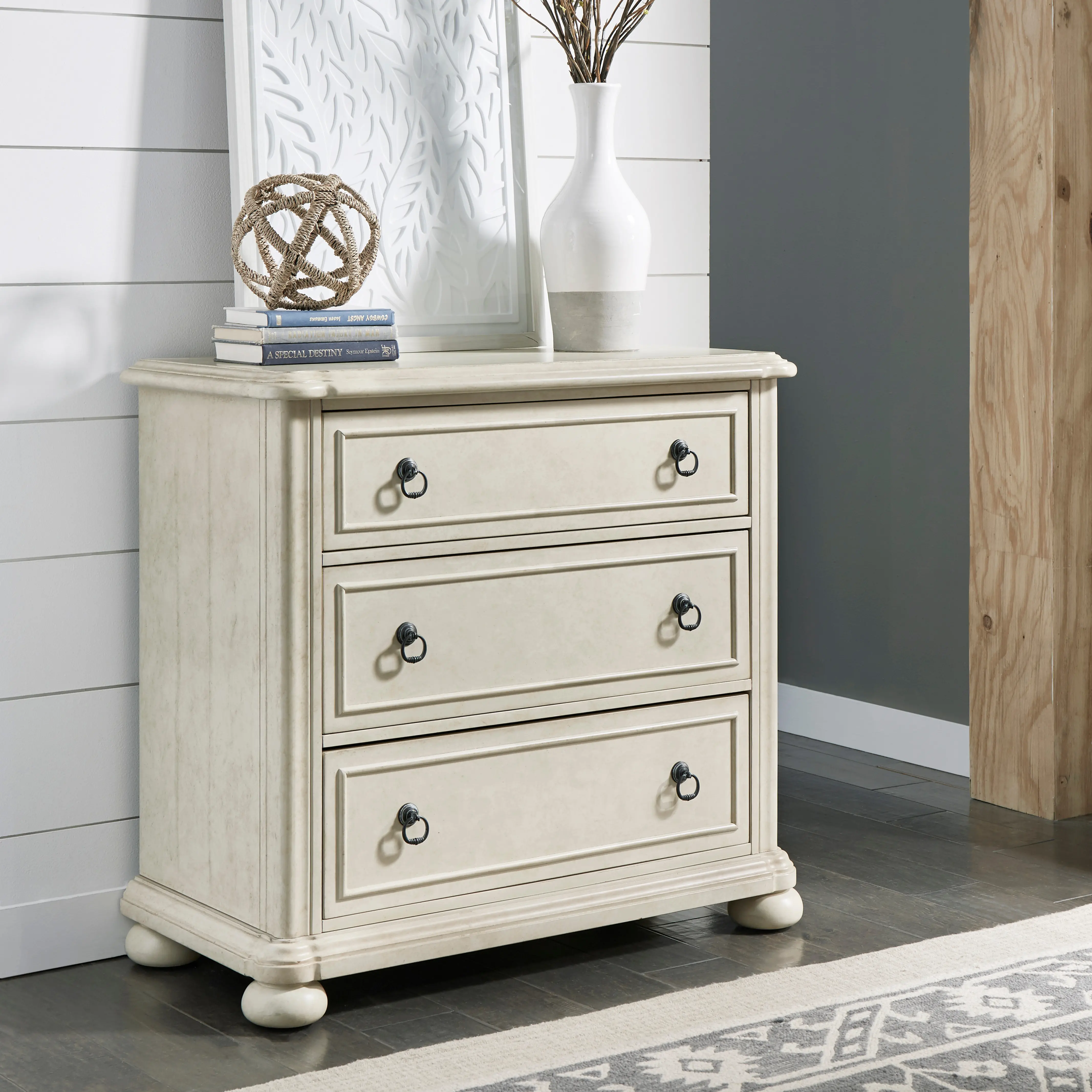 Farmhouse Antiqued White 3 Drawer Chest - Provence-2