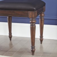 Distressed Oak Vanity Bench with Black Vinyl - Southport