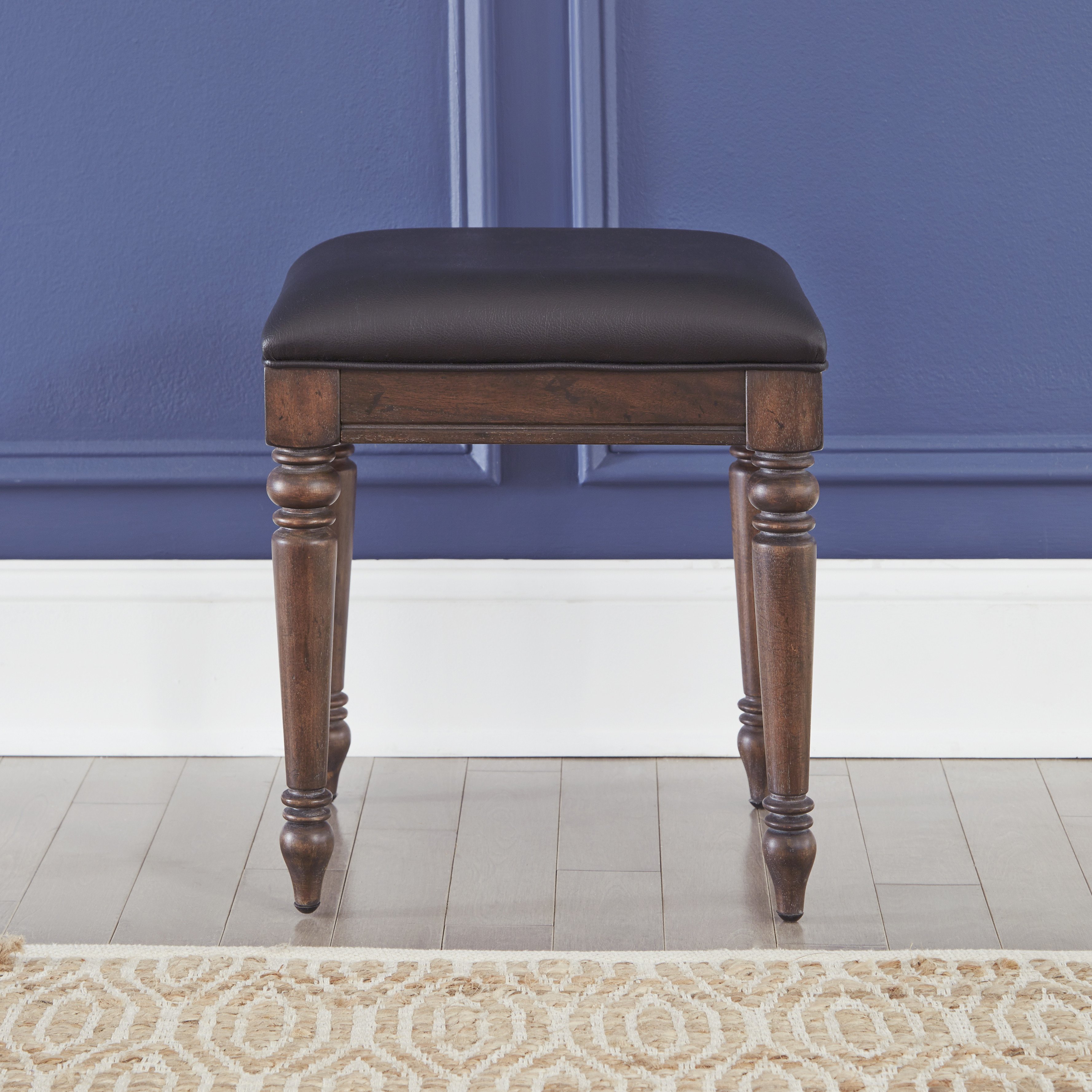 Distressed Oak Vanity Bench with Black Vinyl - Southport-3