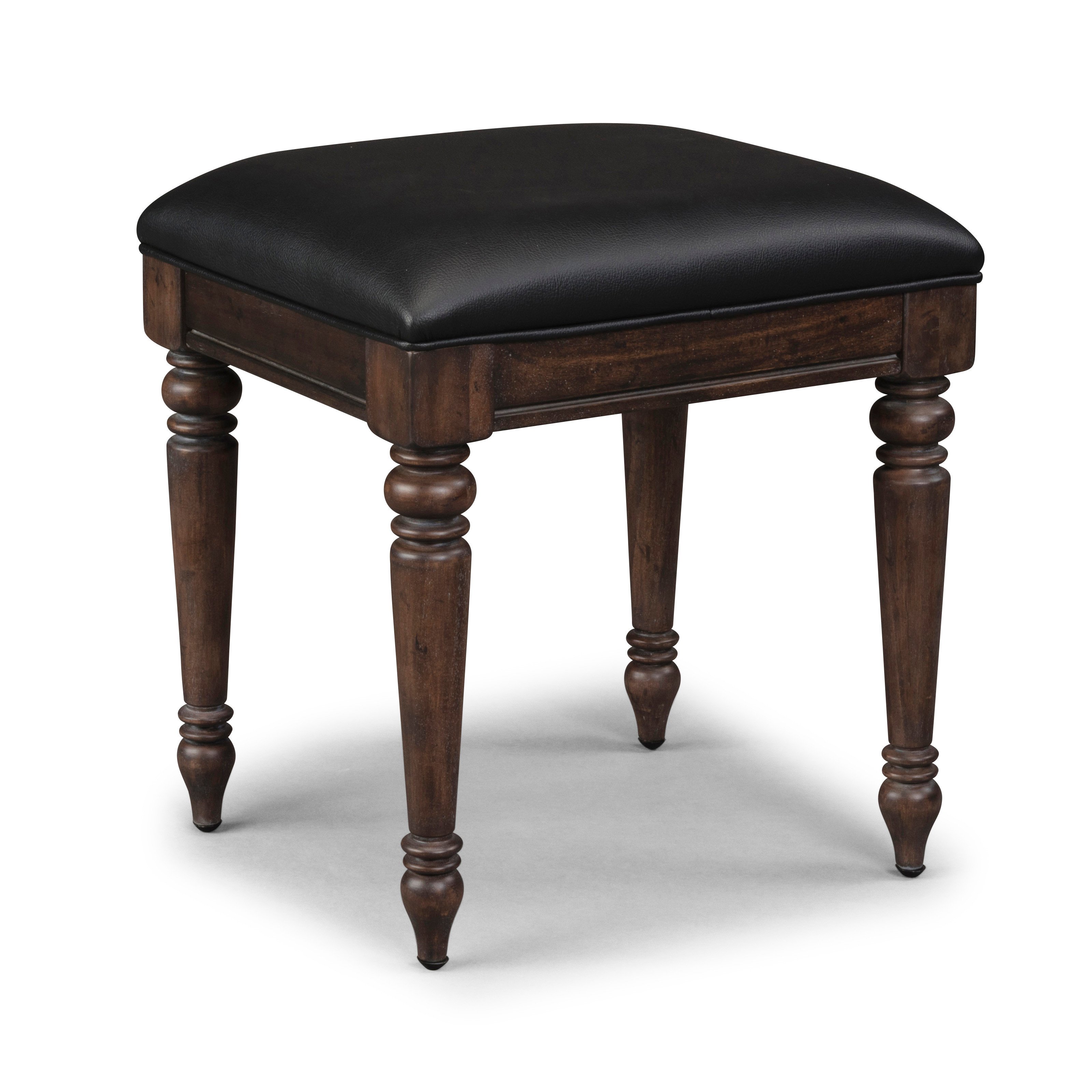 Distressed Oak Vanity Bench with Black Vinyl - Southport-4