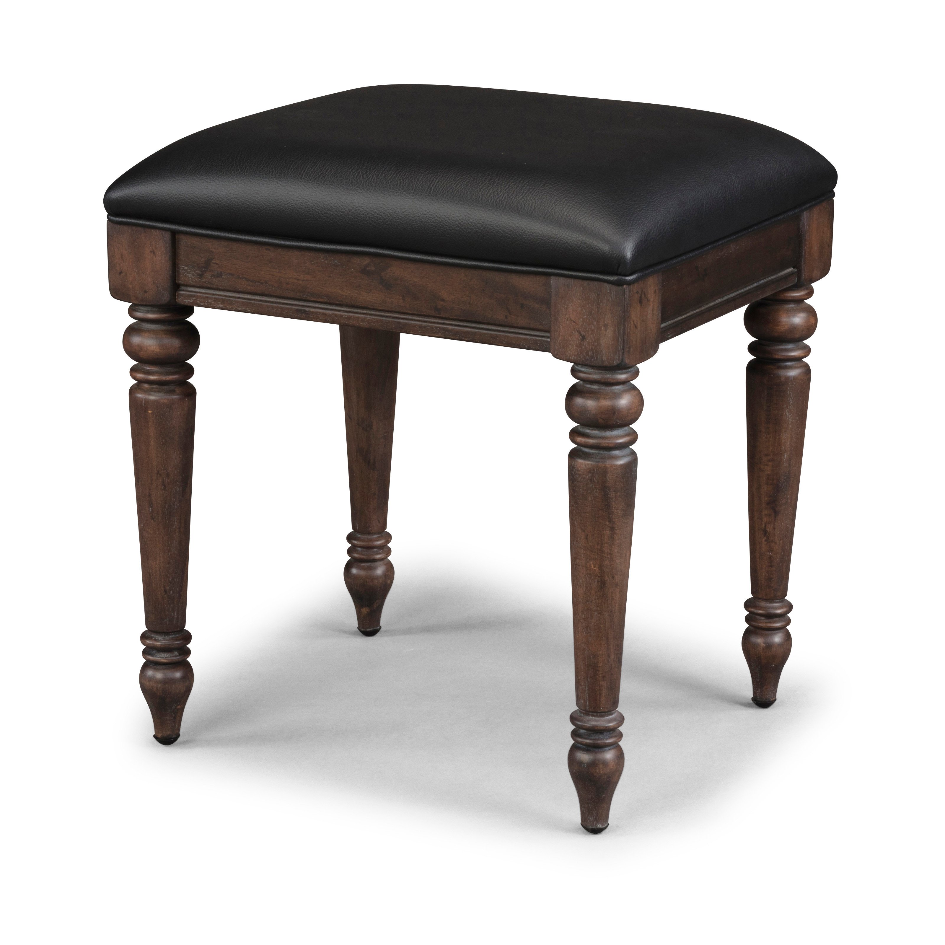Distressed Oak Vanity Bench with Black Vinyl - Southport-5