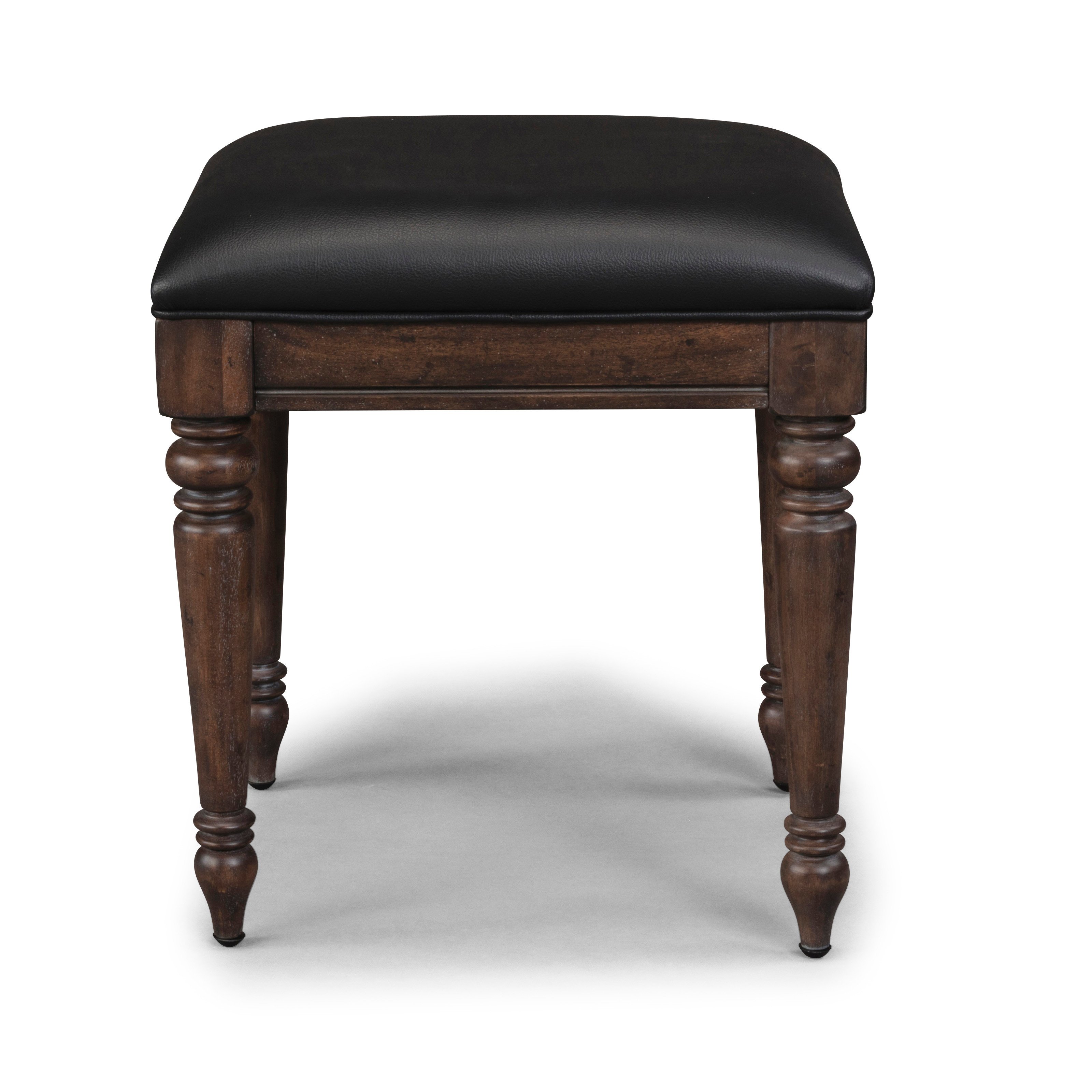 Distressed Oak Vanity Bench with Black Vinyl - Southport-6