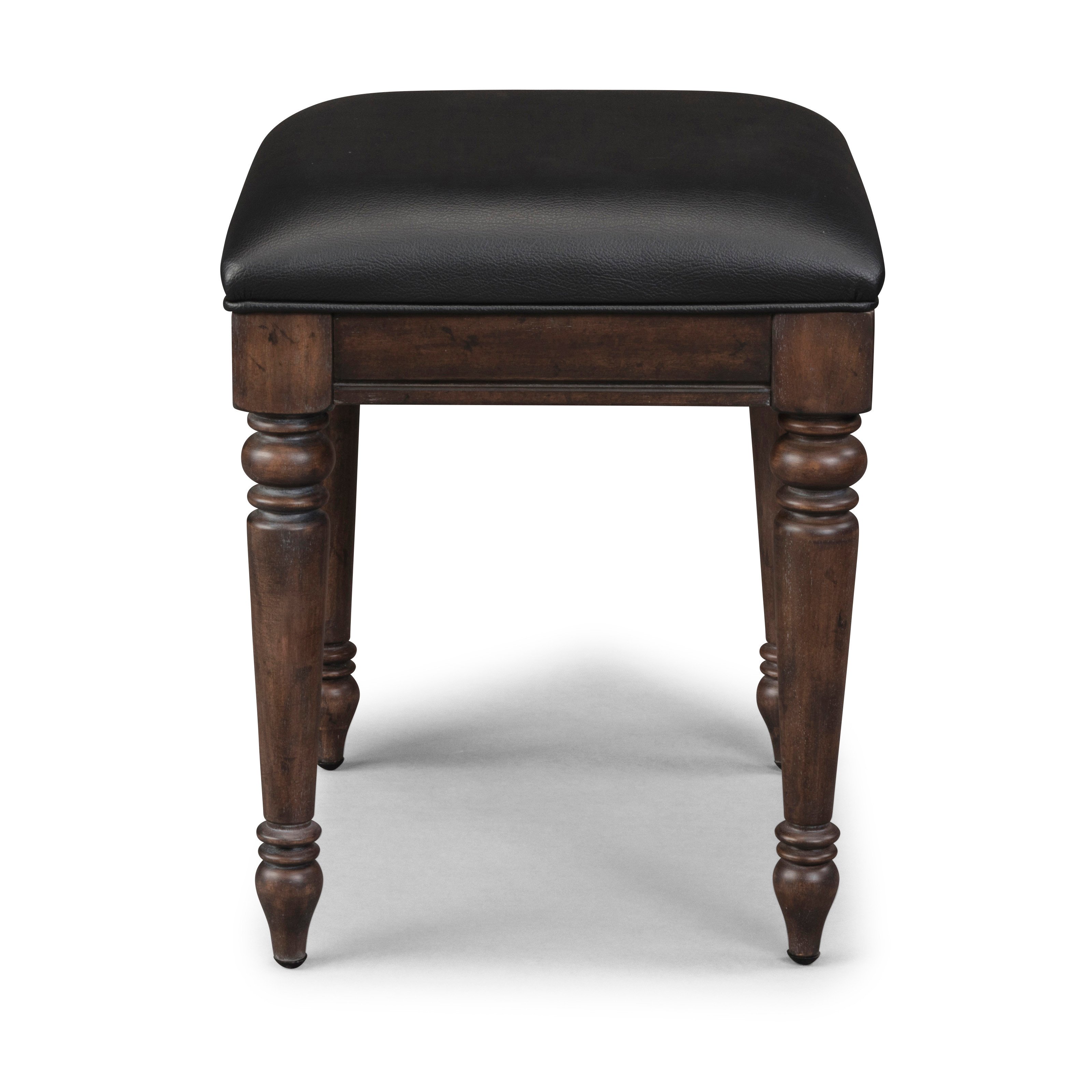 Distressed Oak Vanity Bench with Black Vinyl - Southport-7
