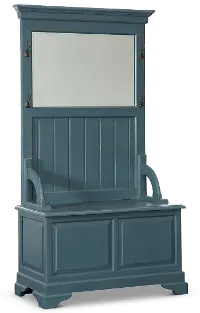 Distressed Blue Hall Tree Stand with Lift Up Storage Bench