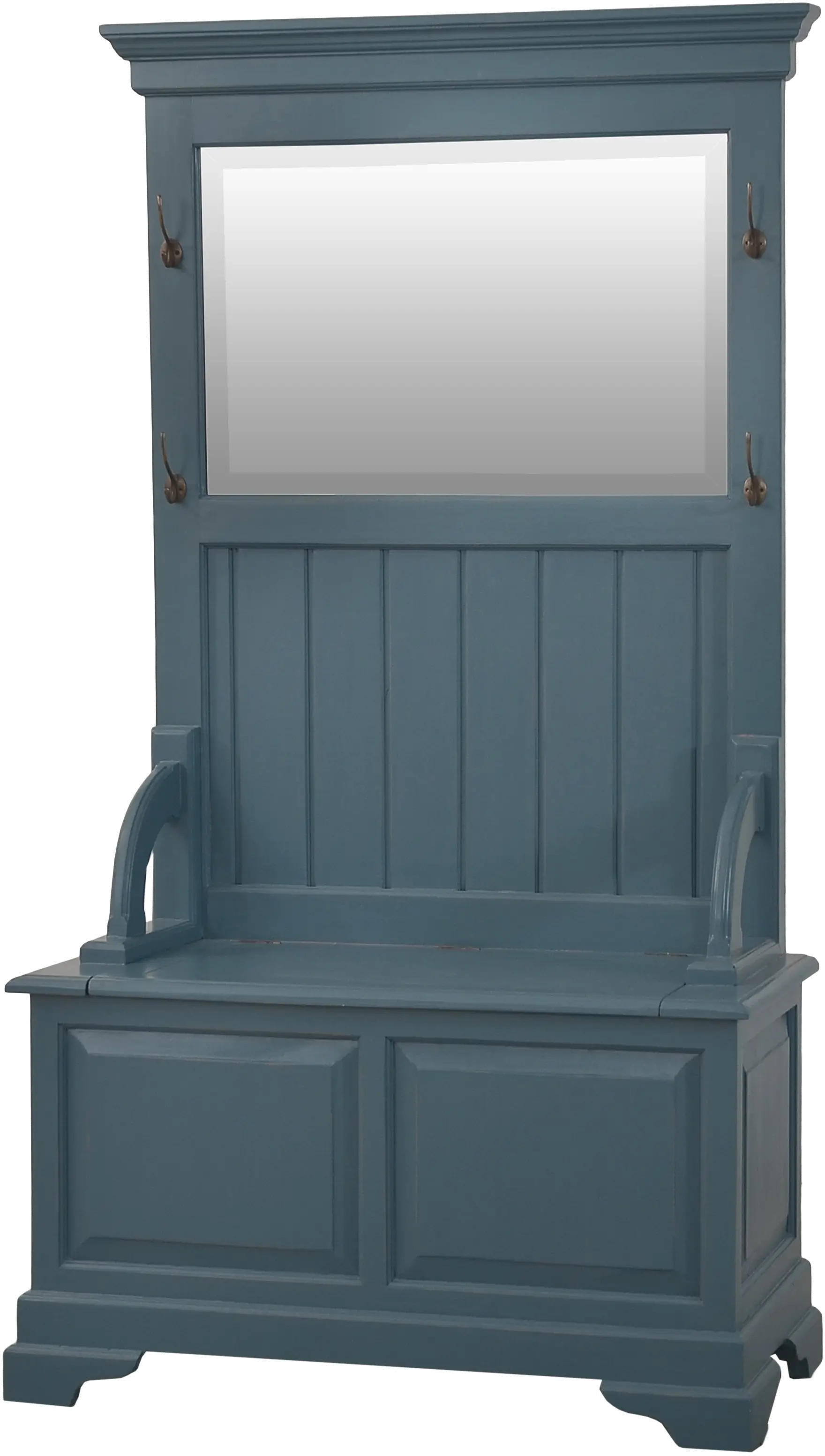 Distressed Blue Hall Tree Stand with Lift Up Storage Bench-2