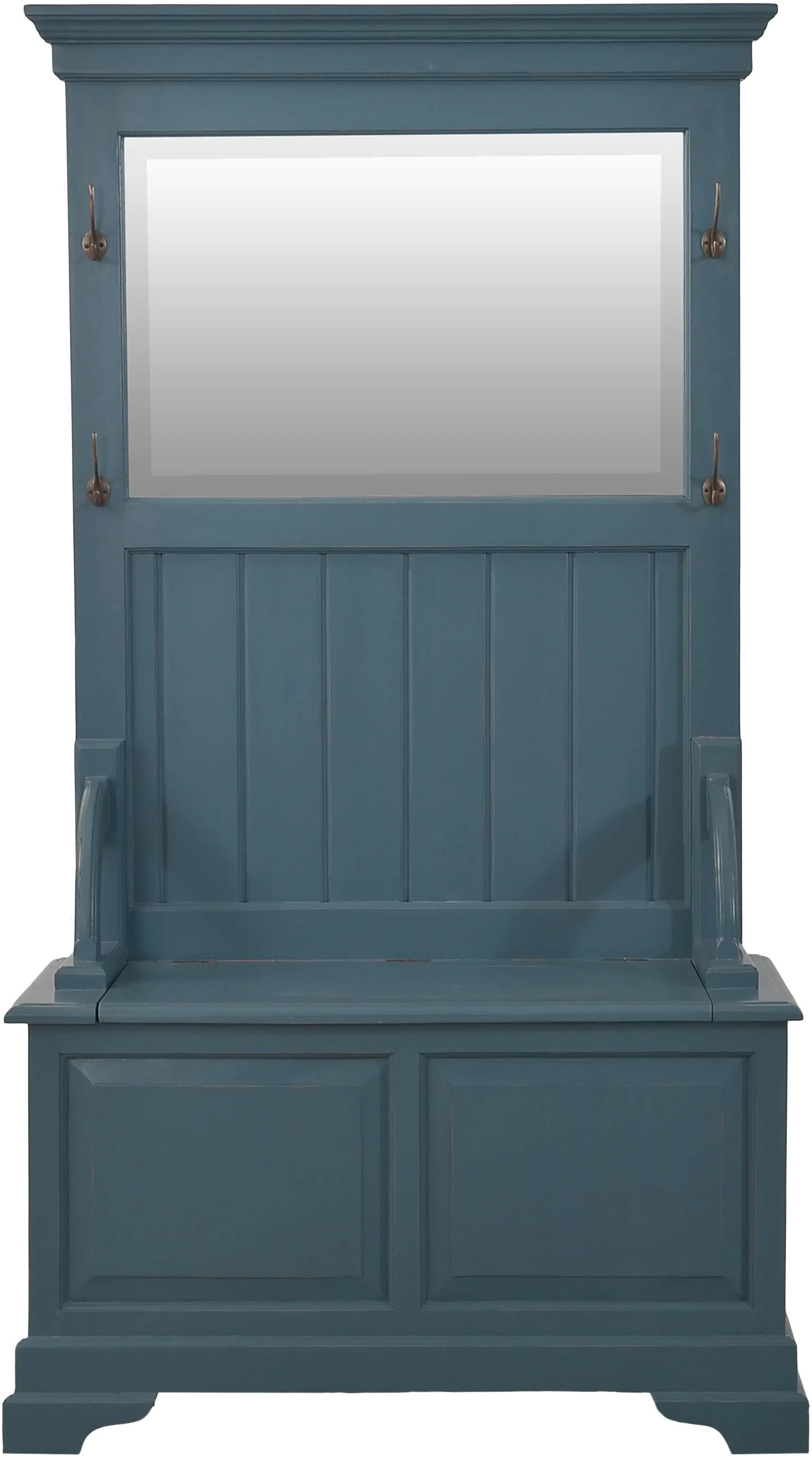 Distressed Blue Hall Tree Stand with Lift Up Storage Bench-3