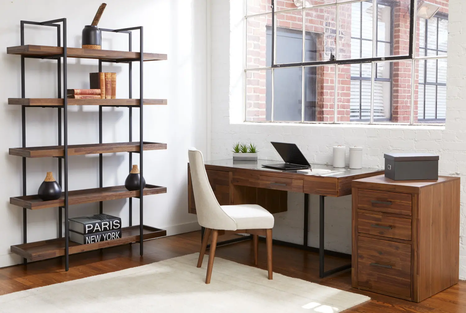 Elbert Industrial Desk with Glass Top-2