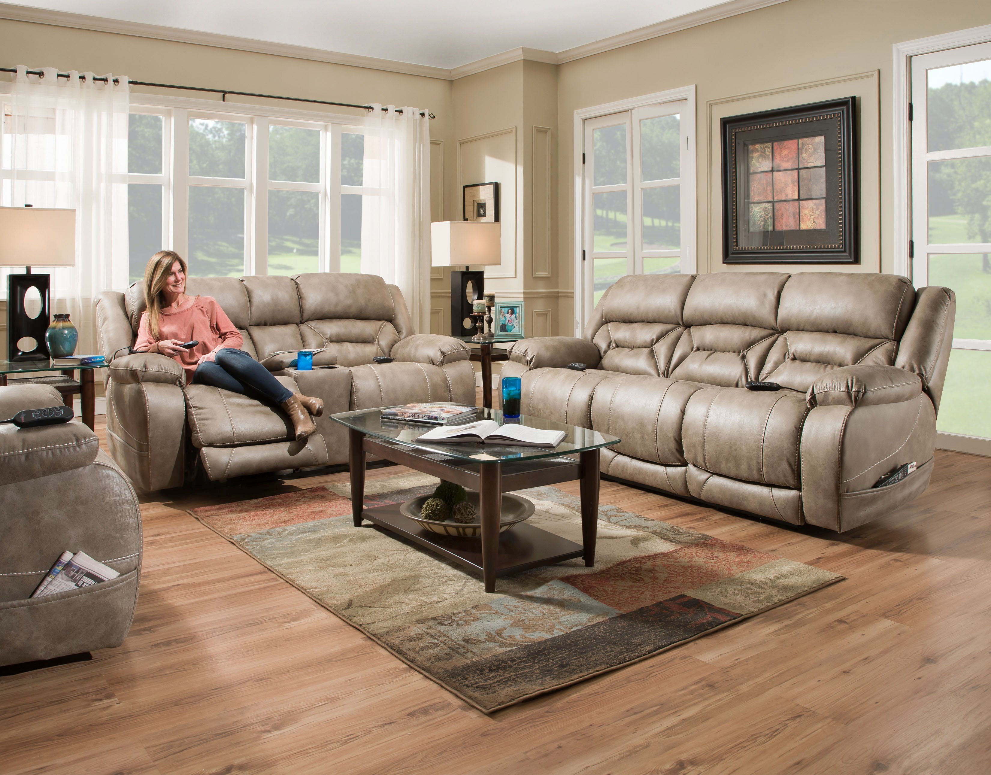 Enterprise Light Mushroom Brown Power Reclining Sofa with Power Headrests-2