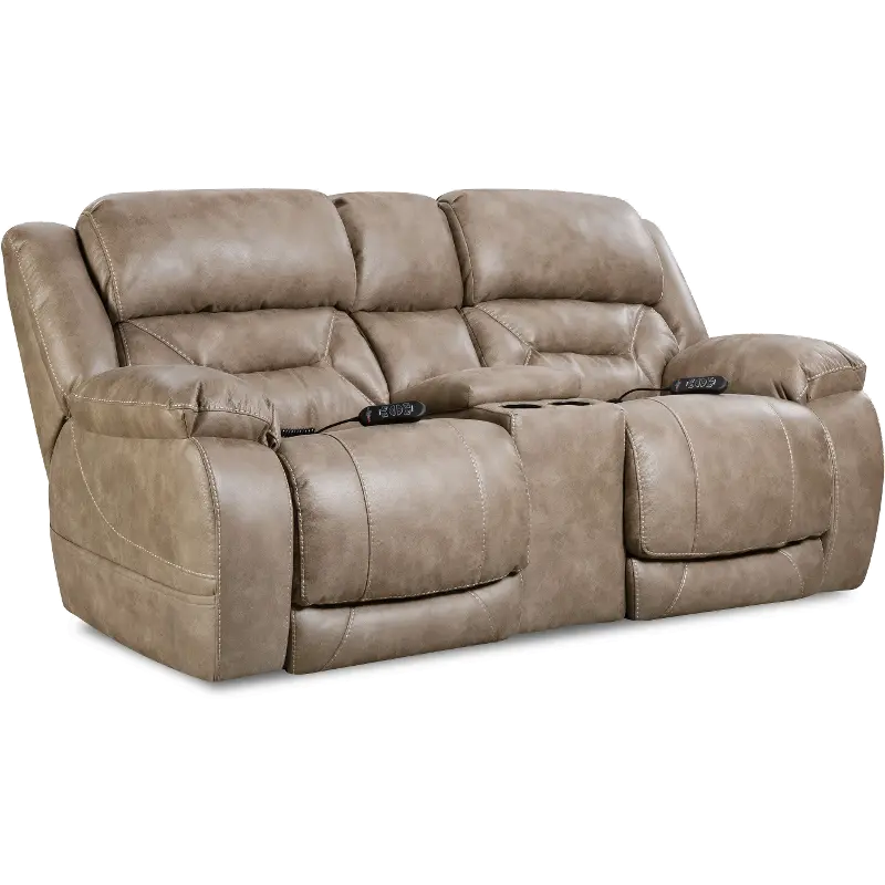 Enterprise Light Mushroom Brown Power Reclining Love Seat with Power Headrests
