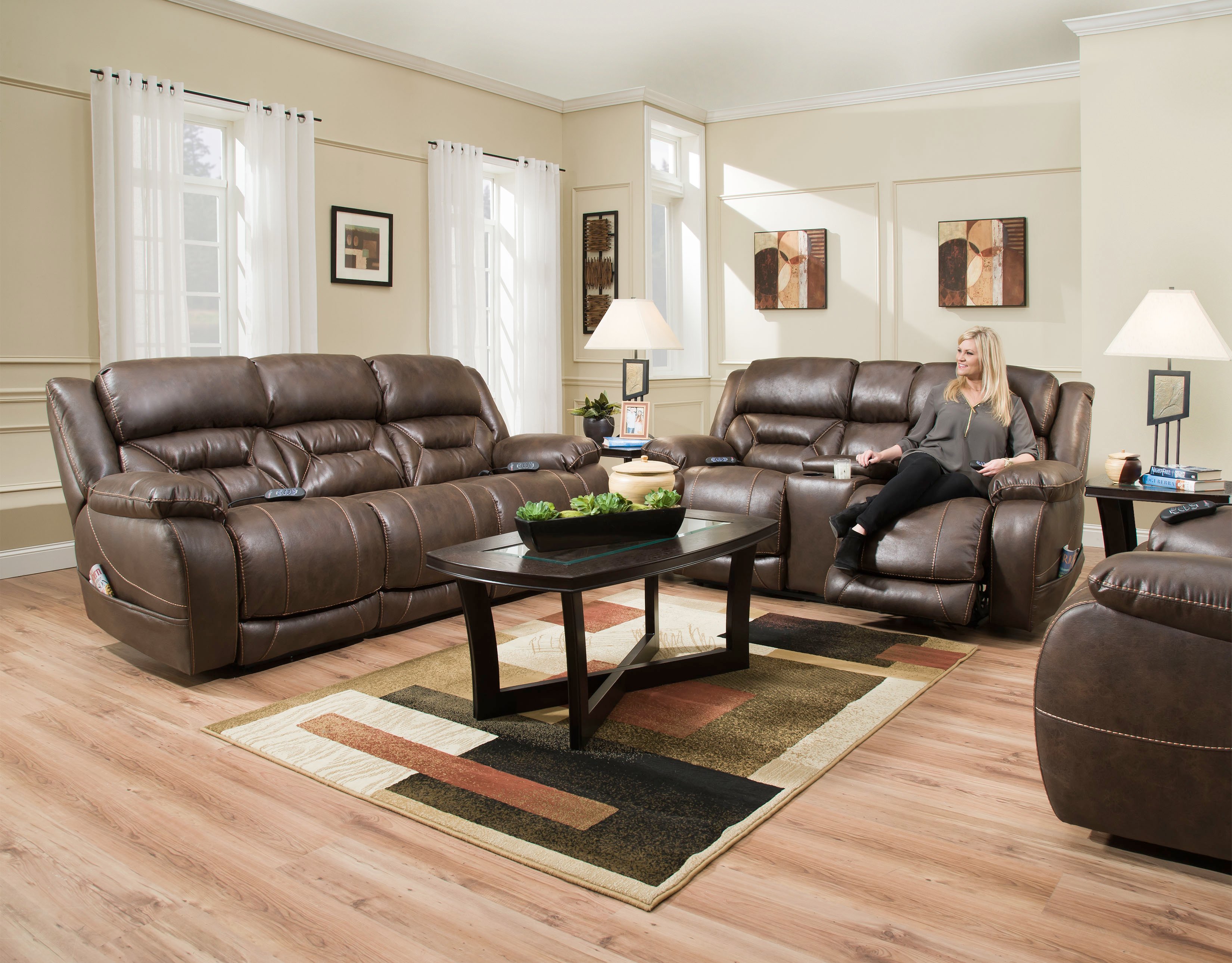 Enterprise Walnut Brown Power Reclining Sofa with Power Headrests-2