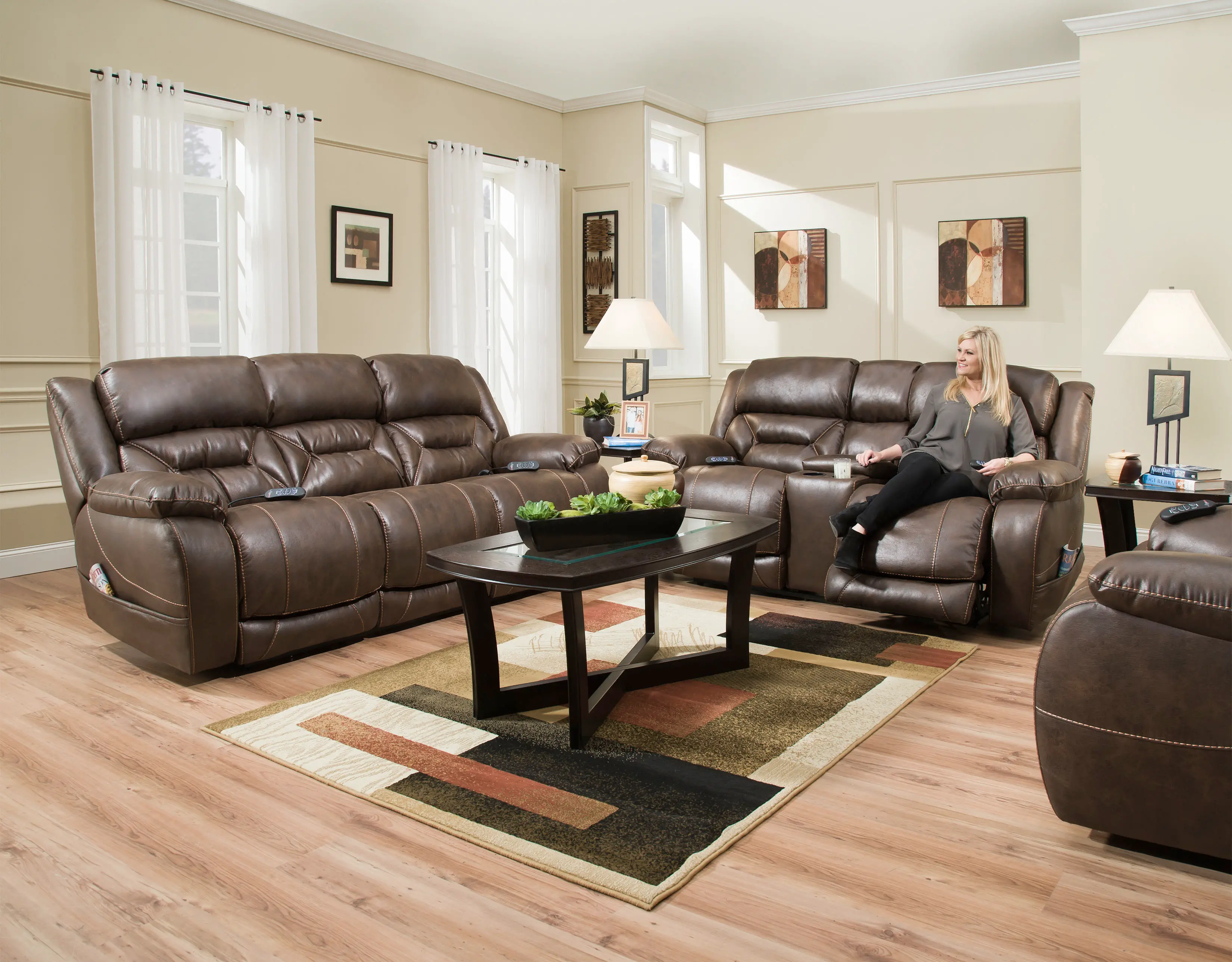 Enterprise Walnut Brown Power Recliner with Power Headrest-2