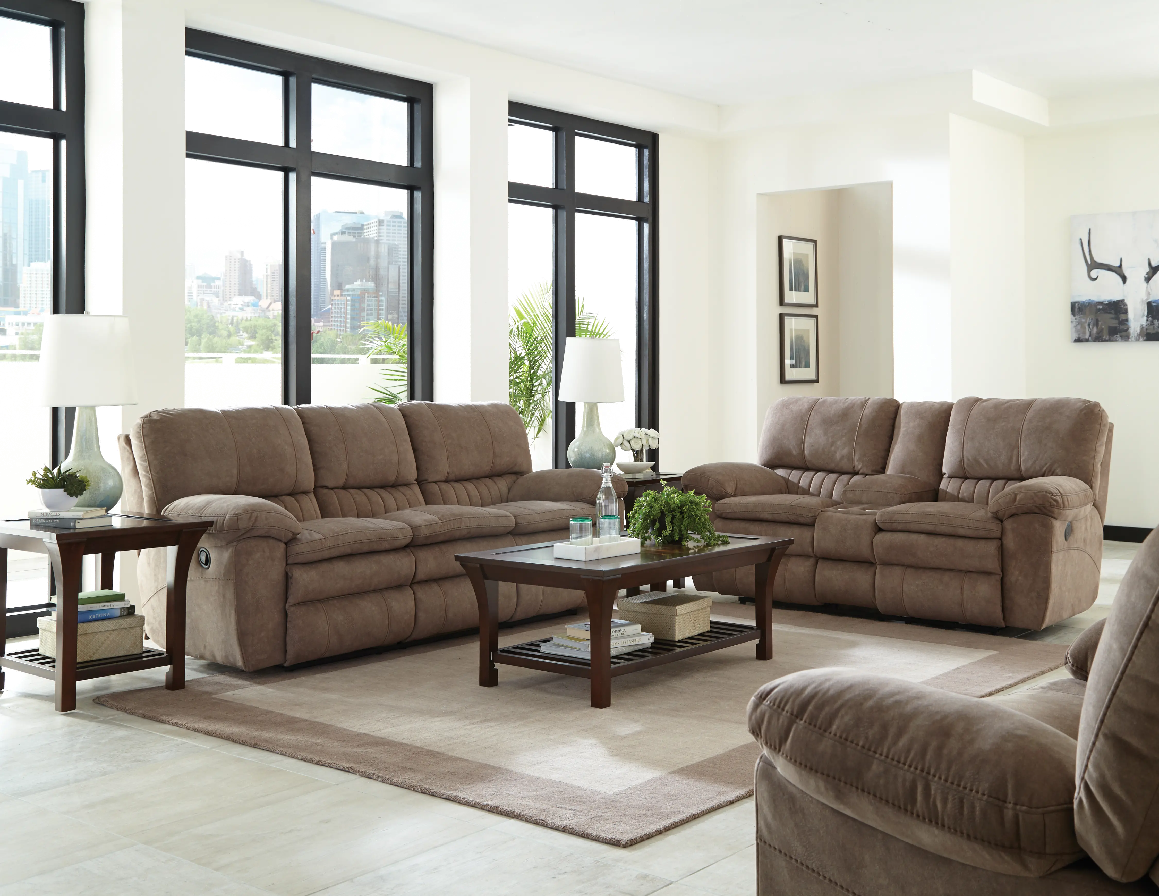 62409 Reyes Portabella Beige Power Lay Flat Reclining Loveseat with Console-2