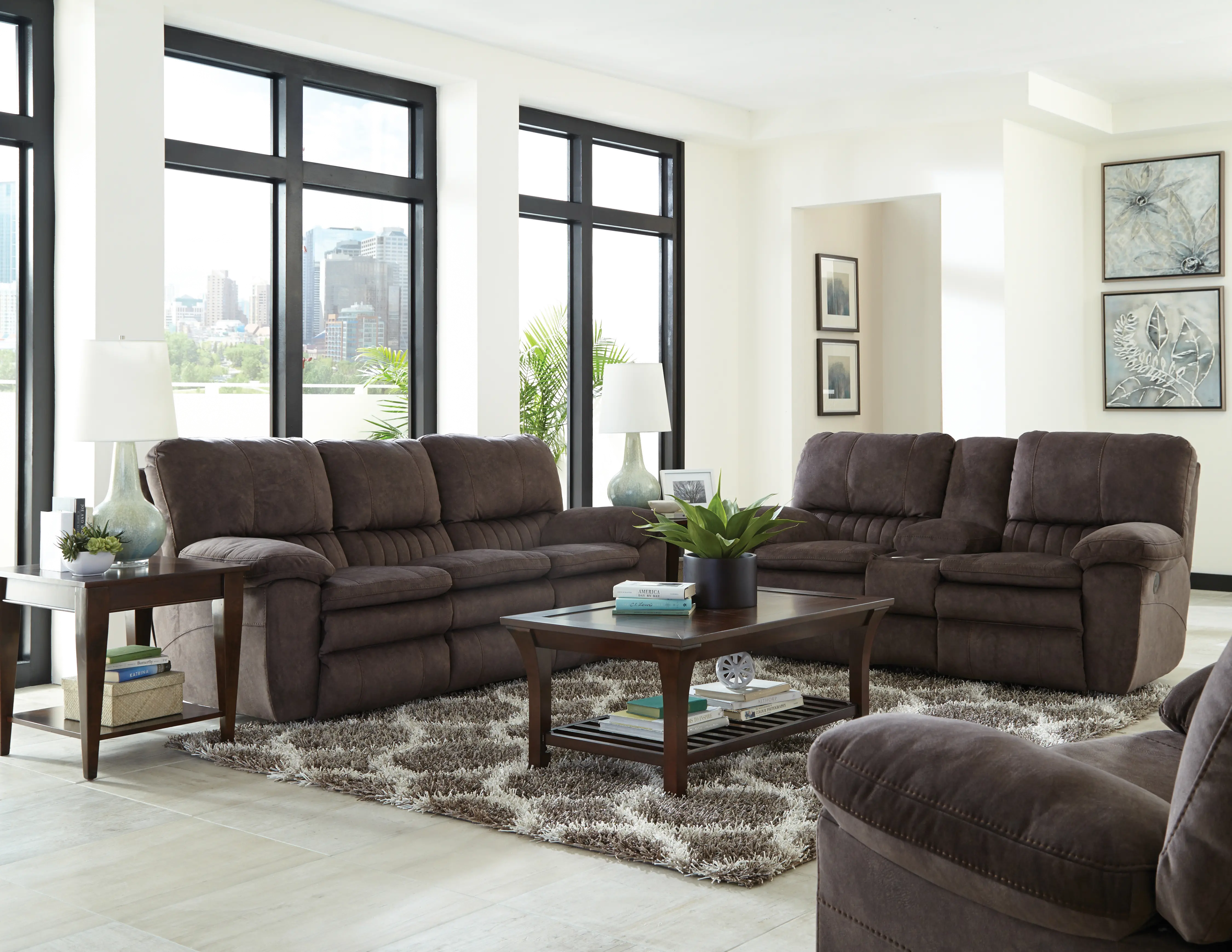 62409 Reyes Chocolate Brown Power Lay Flat Reclining Loveseat with Console-2