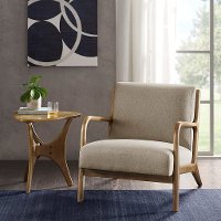 Taupe Accent Chair with Exposed Wood Frame - Novak