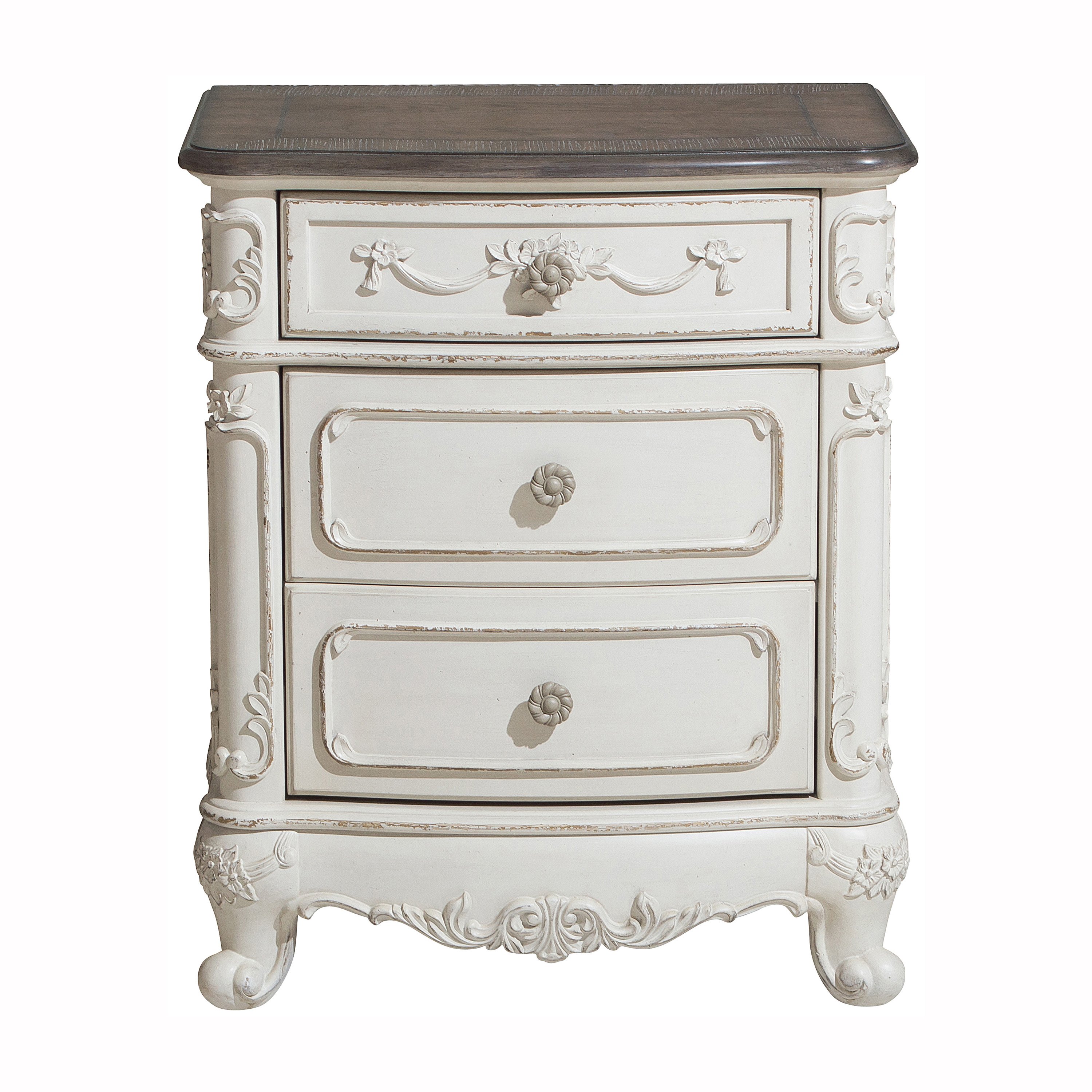 Traditional Antqiue White Nightstand - Madi-1