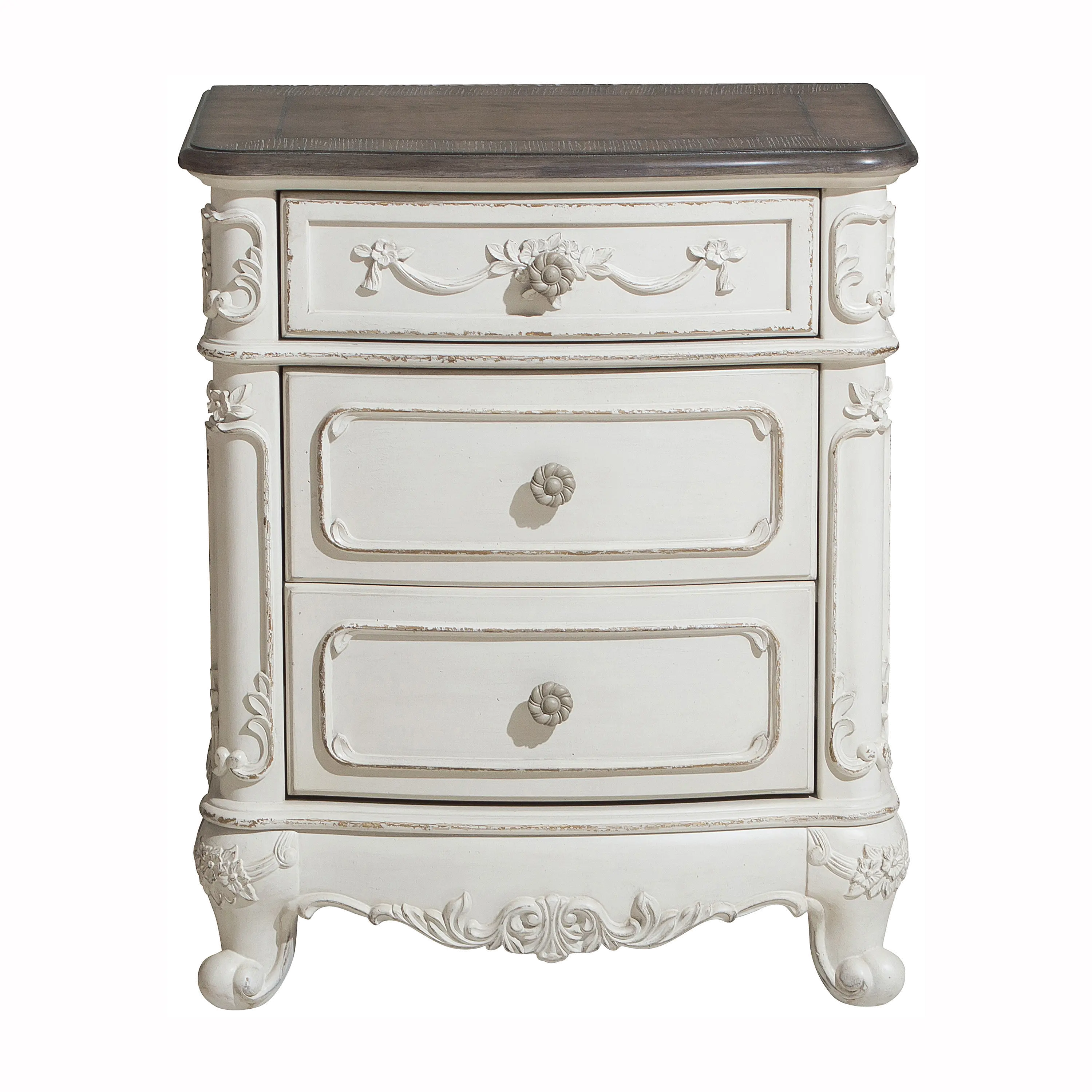 Traditional Antqiue White Nightstand - Madi-1