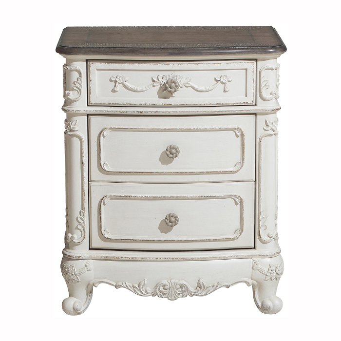 Traditional Antqiue White Nightstand - Madi