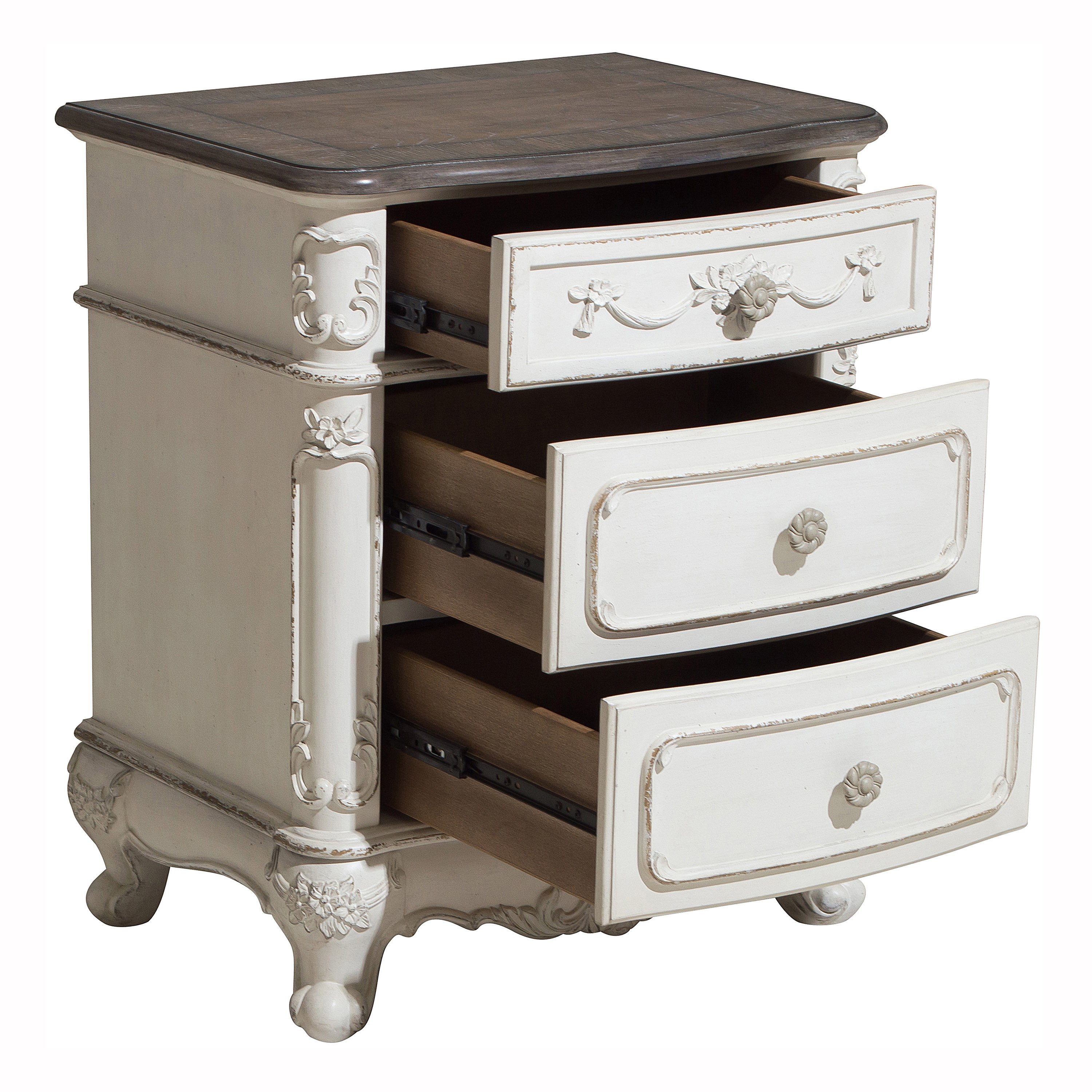 Traditional Antqiue White Nightstand - Madi-2