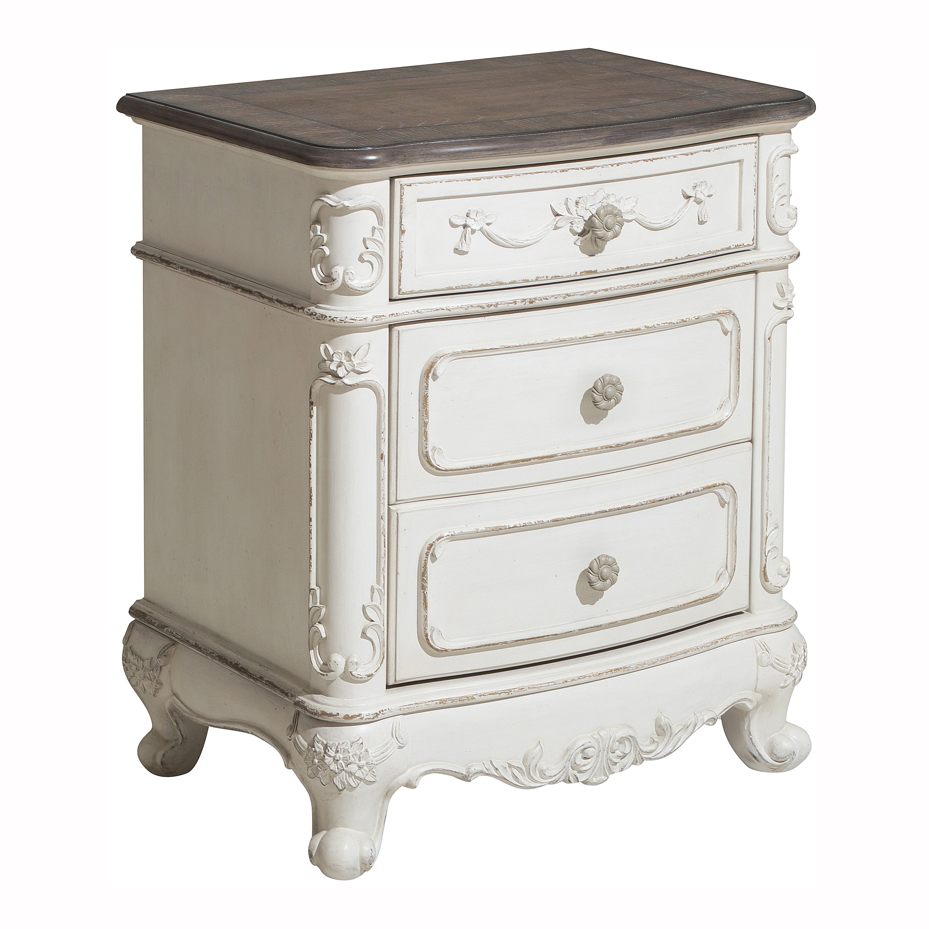 Traditional Antqiue White Nightstand - Madi-3