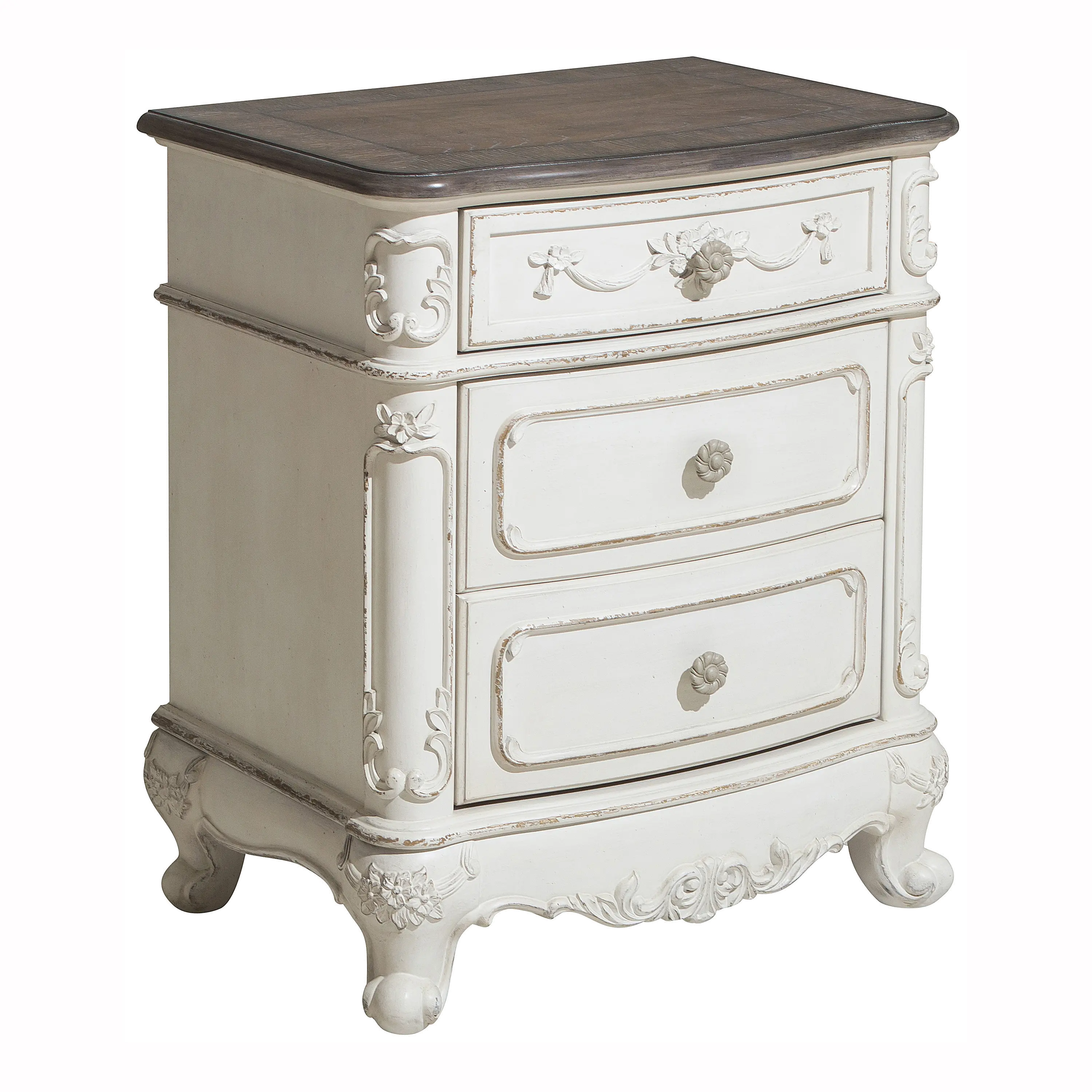 Traditional Antqiue White Nightstand - Madi-3