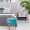 51087 Upholstered Teal Backless Pouf Non-Swivel Vanity Stool - Mila