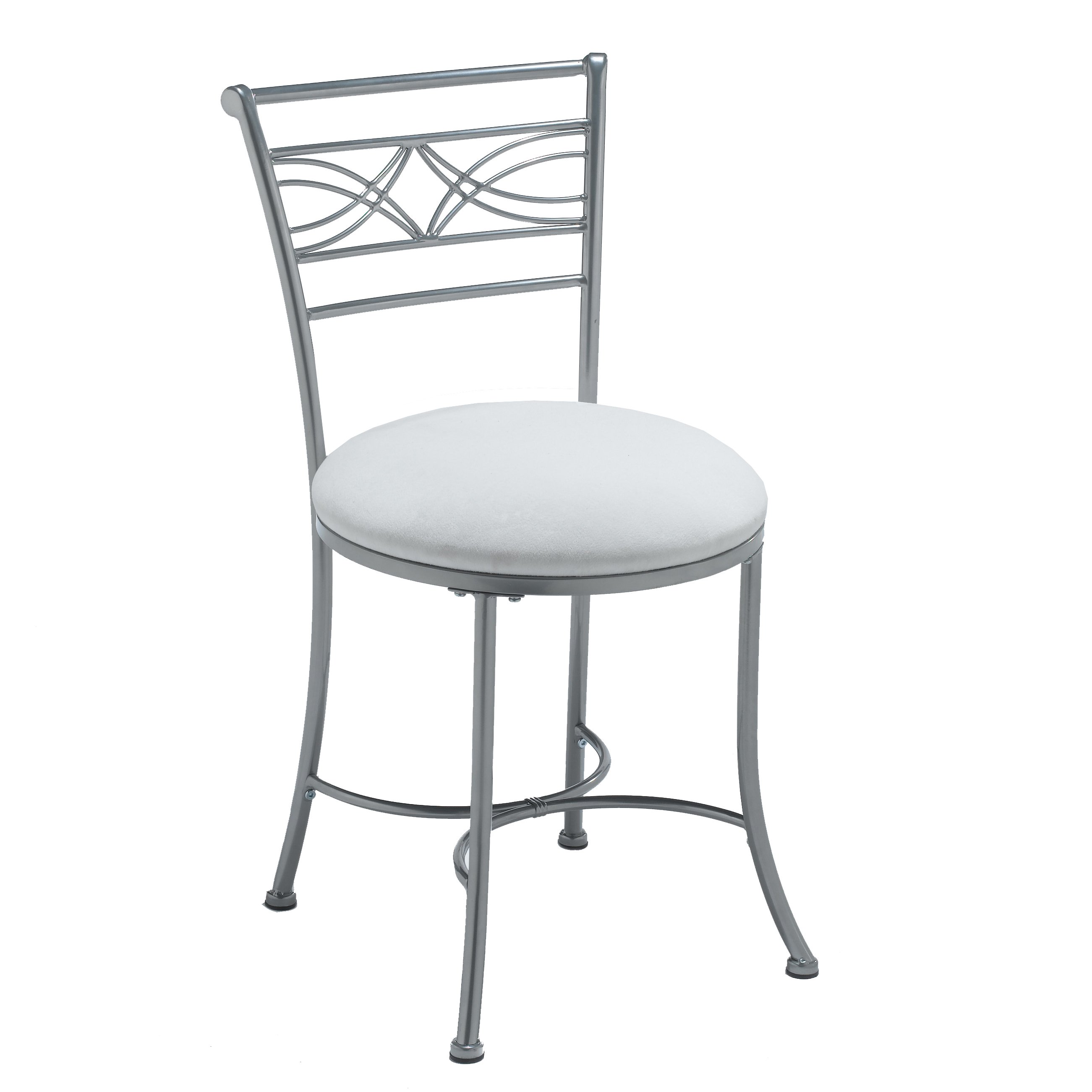 Chrome-Look Powder Coat and White Vanity Stool - Dutton-2