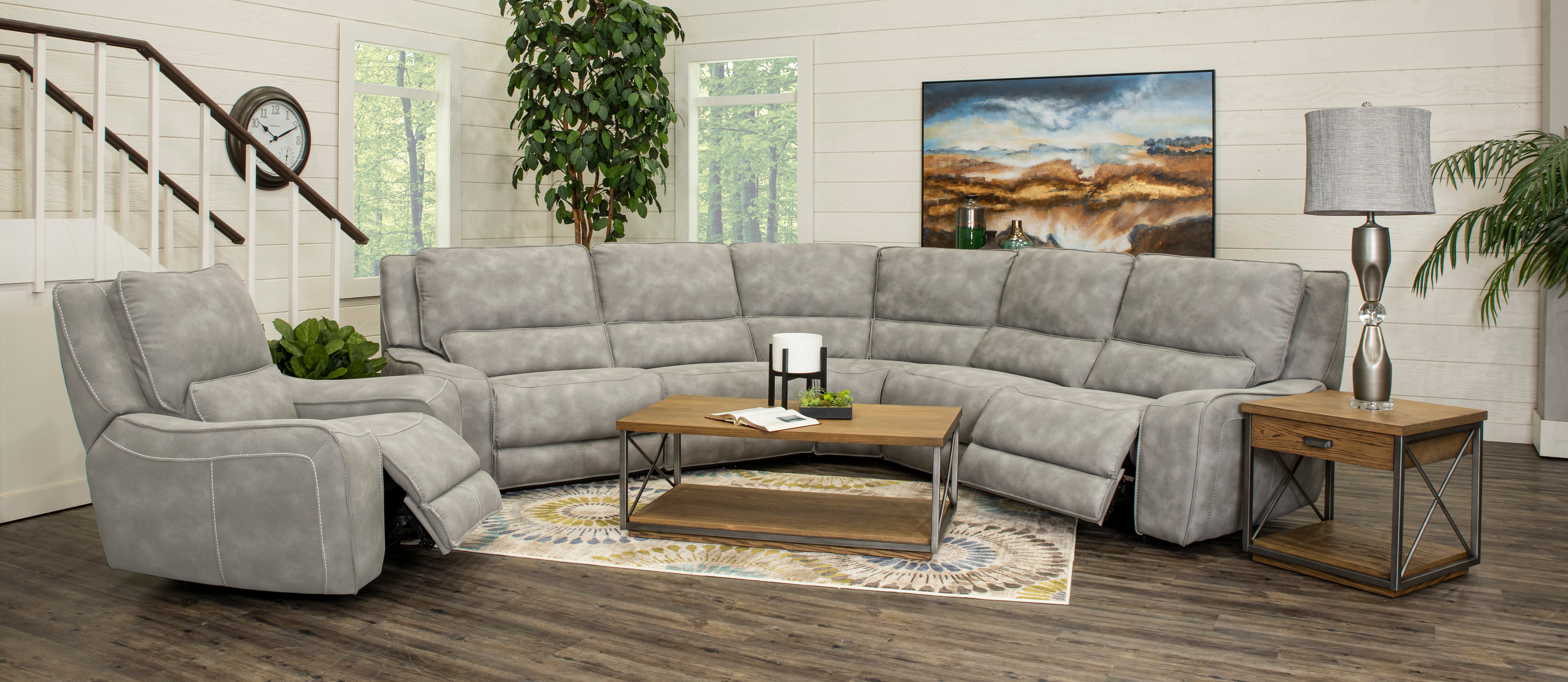 Sauvage Light Sky Gray 5 Piece Power Reclining Sectional-2
