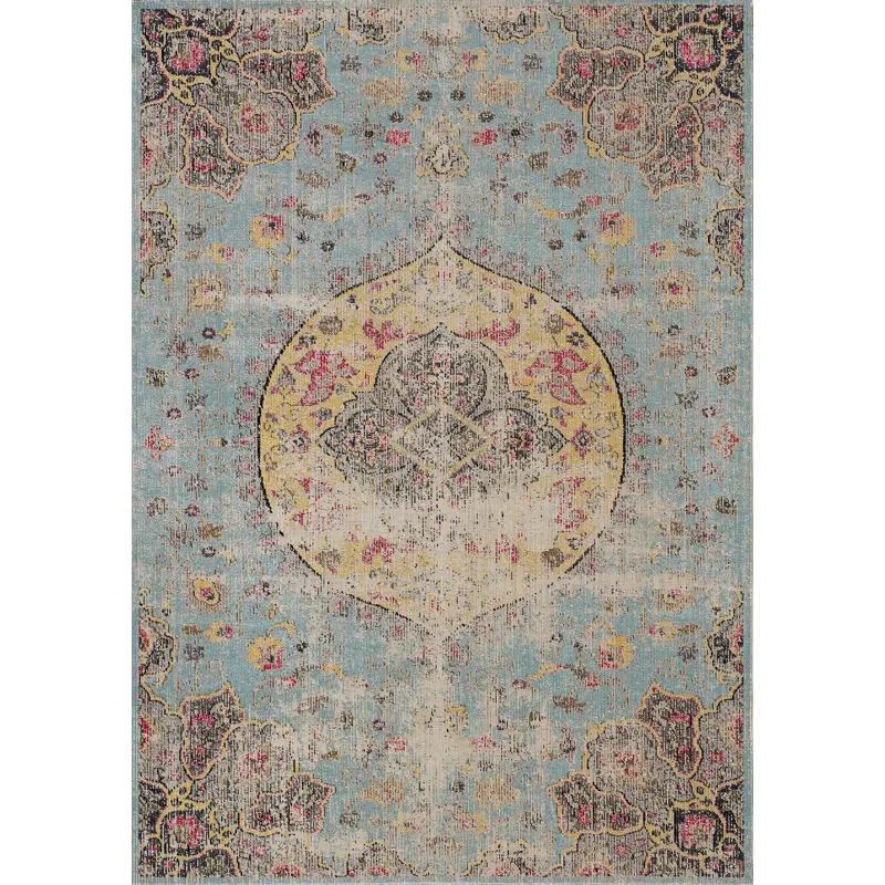 Sara 7' x 10' Blue Yellow Jewel Center Area Rug