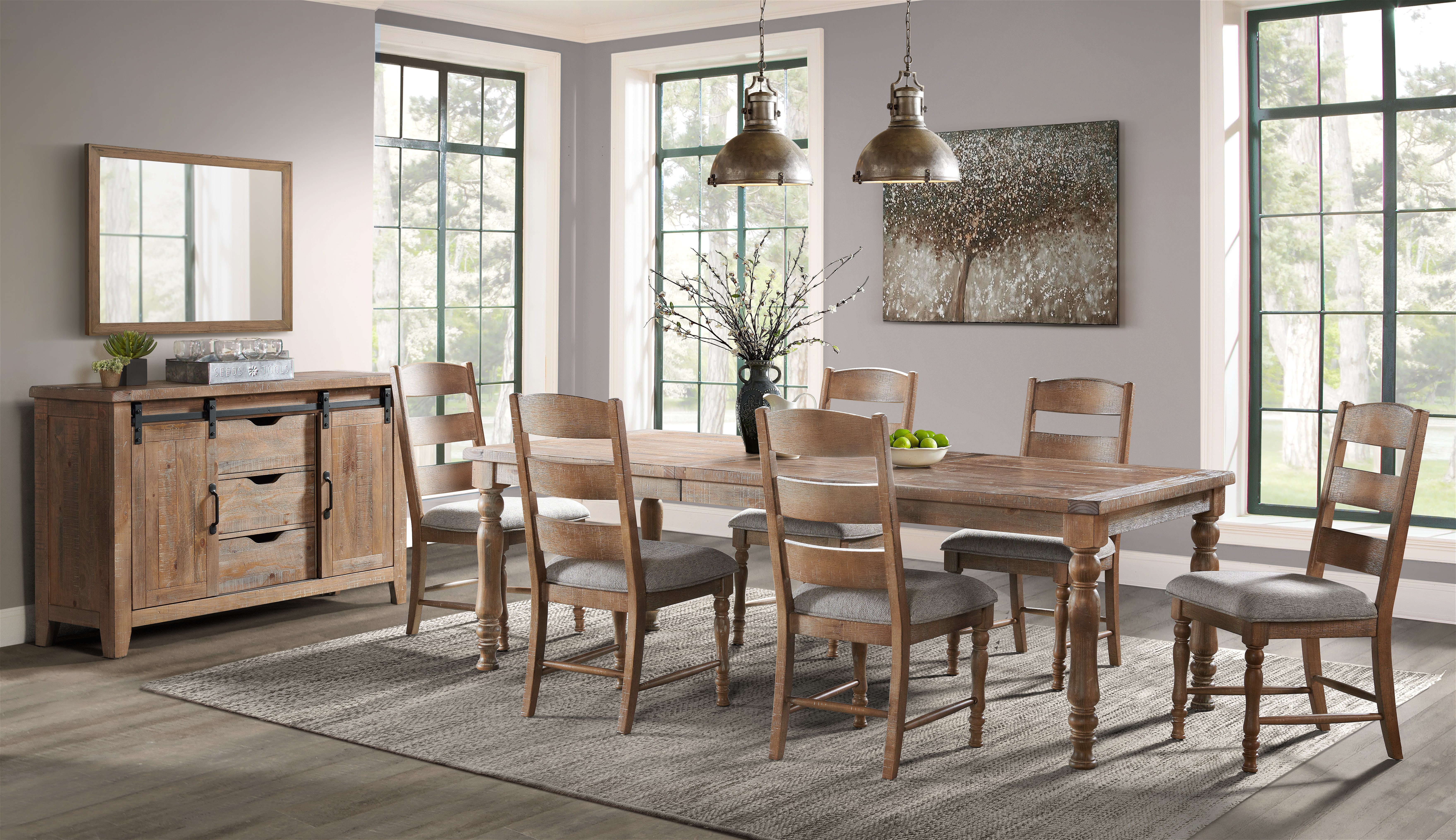 Rustic Light Brown 5 Piece Dining Room Set - Hilltop-2