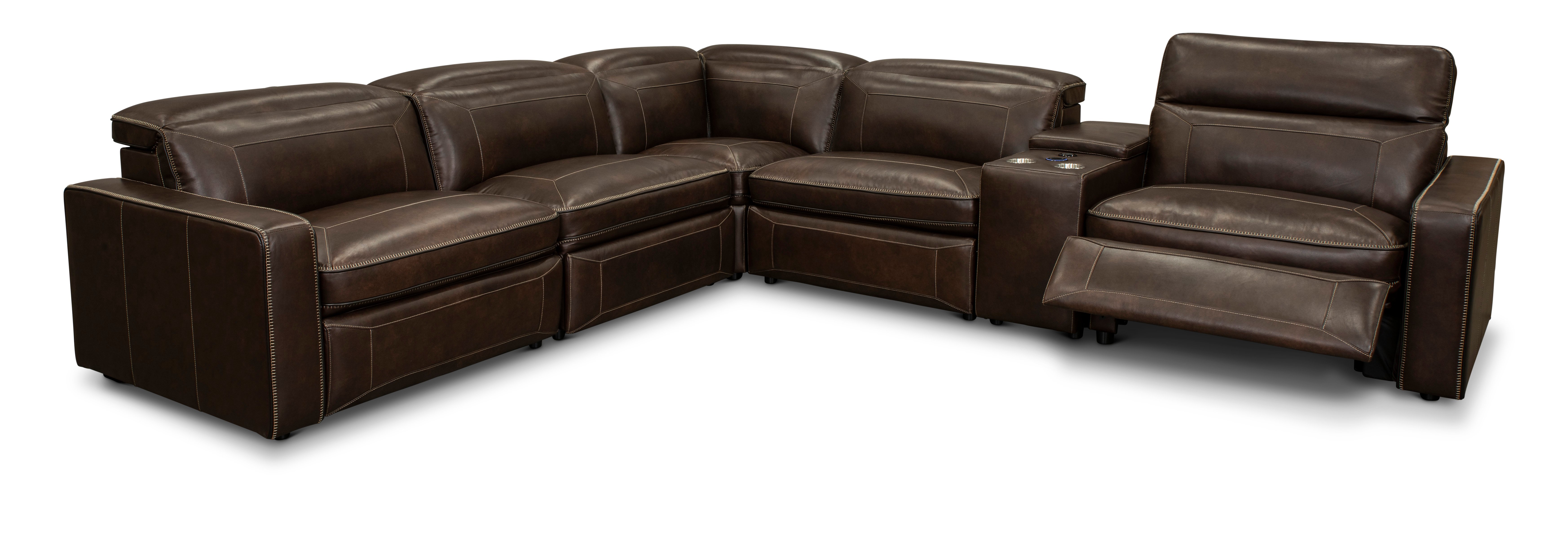 Chocolate Brown Leather 6 Piece Power Reclining Sectional - Spaces-1