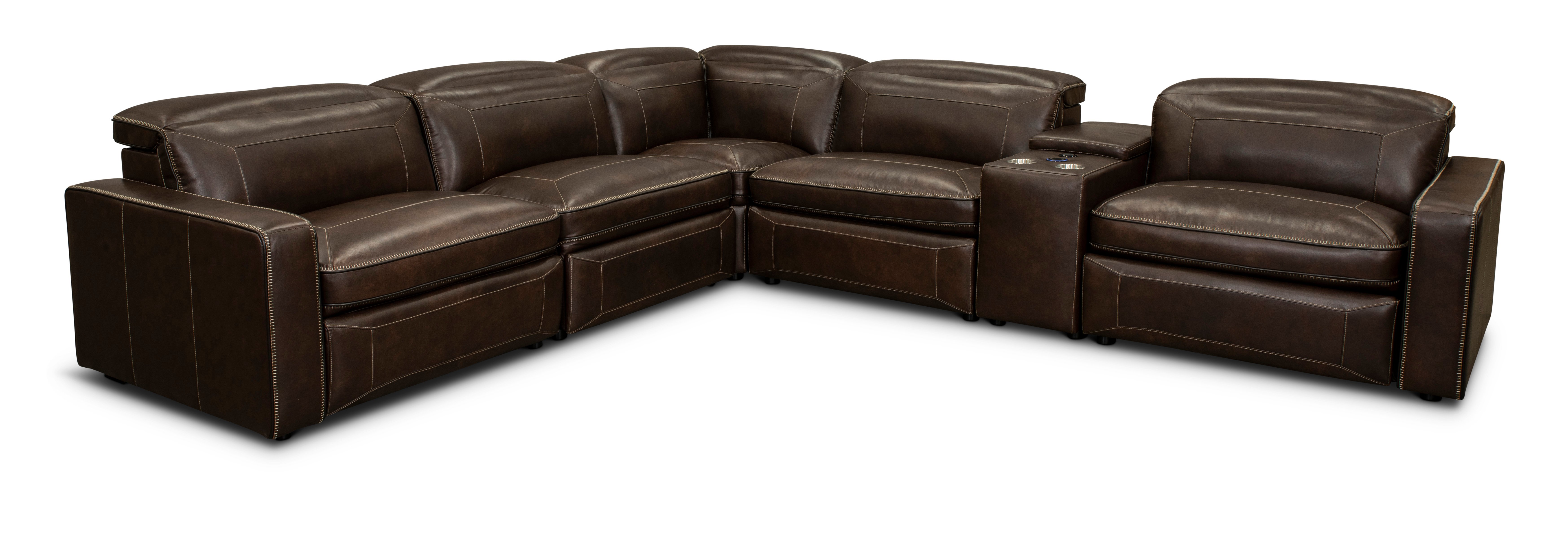 Chocolate Brown Leather 6 Piece Power Reclining Sectional - Spaces-3