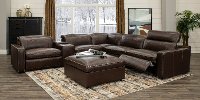 Chocolate Brown Leather 6 Piece Power Reclining Sectional - Spaces-5