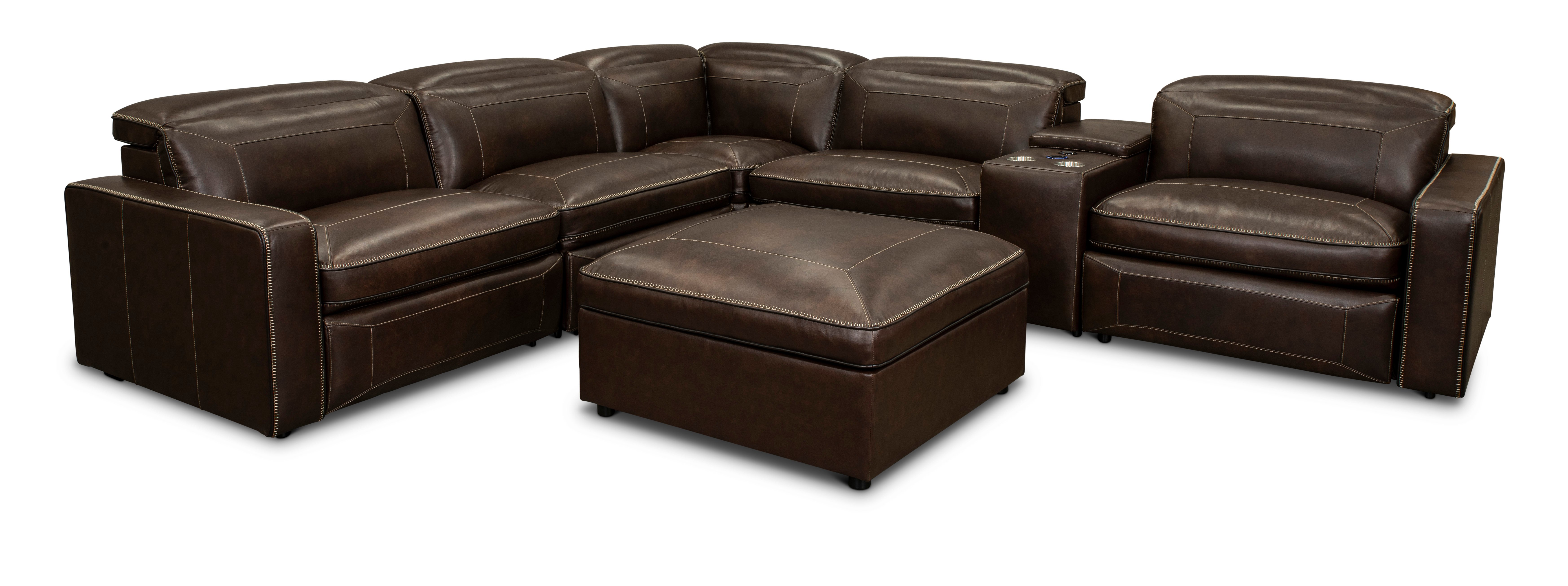 Chocolate Brown Leather 6 Piece Power Reclining Sectional - Spaces-6