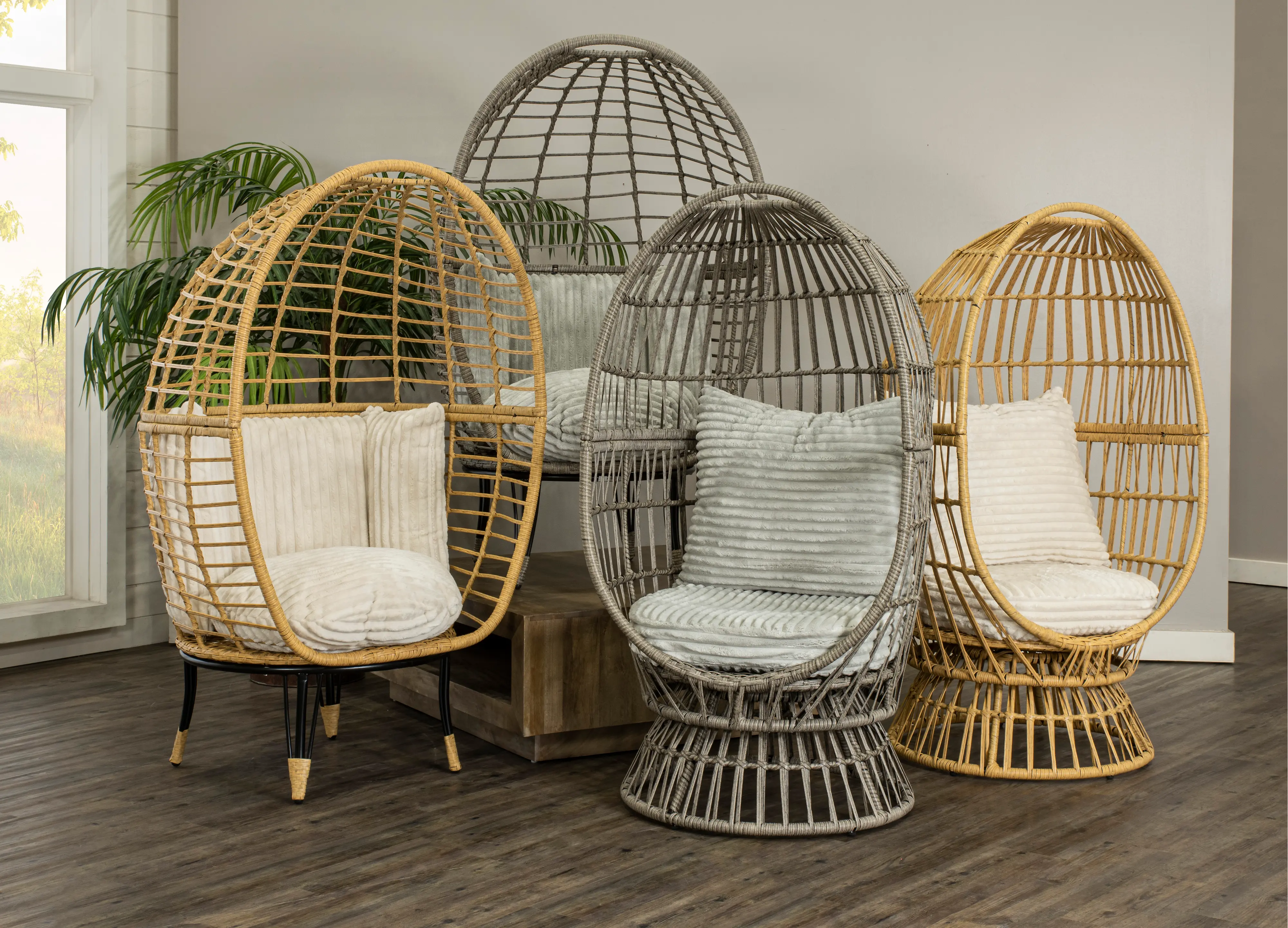 Tan Resin Wicker Look Swivel Accent Chair - Kiersten-2